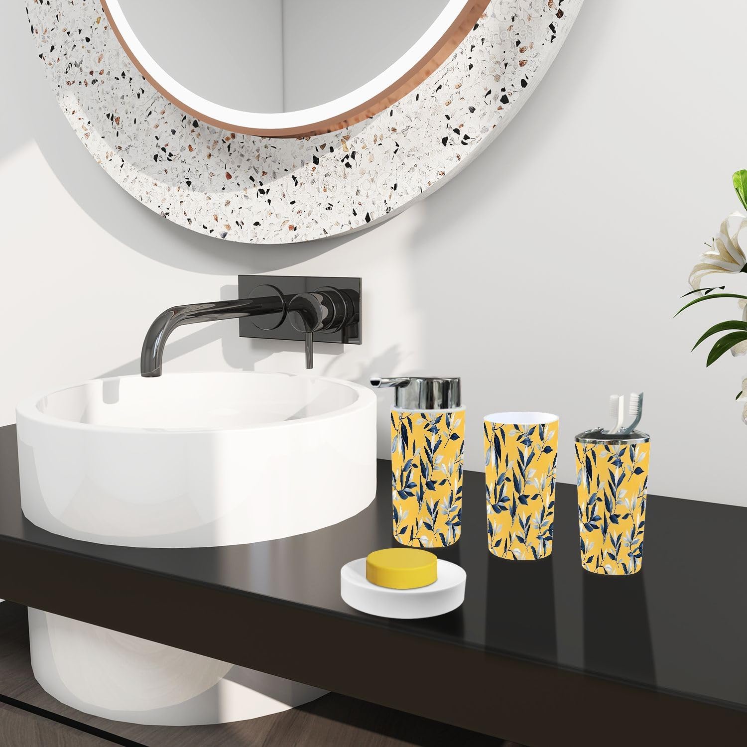 Boho Blue Grey Bathroom Accessory Set 6 Piece