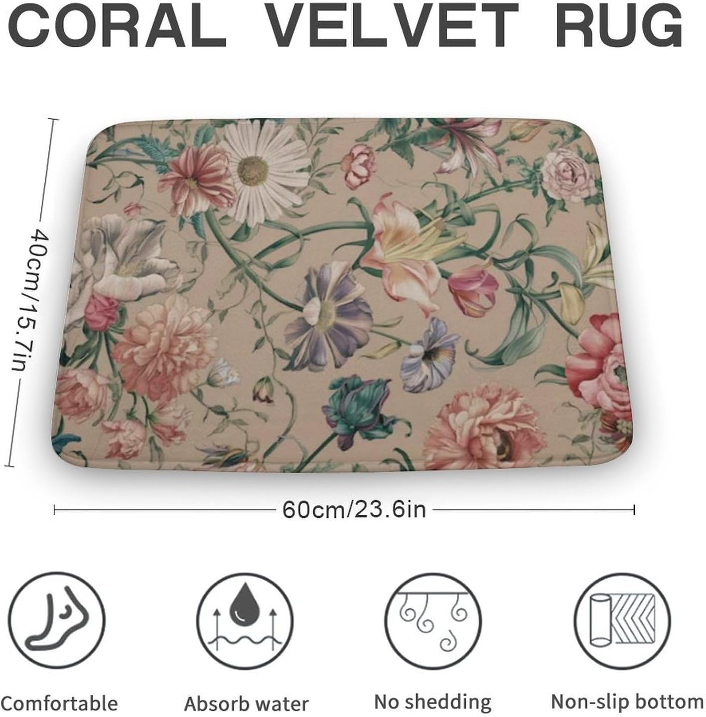 Washable Flower Bath Rug 16x24 Non-Slip Mat