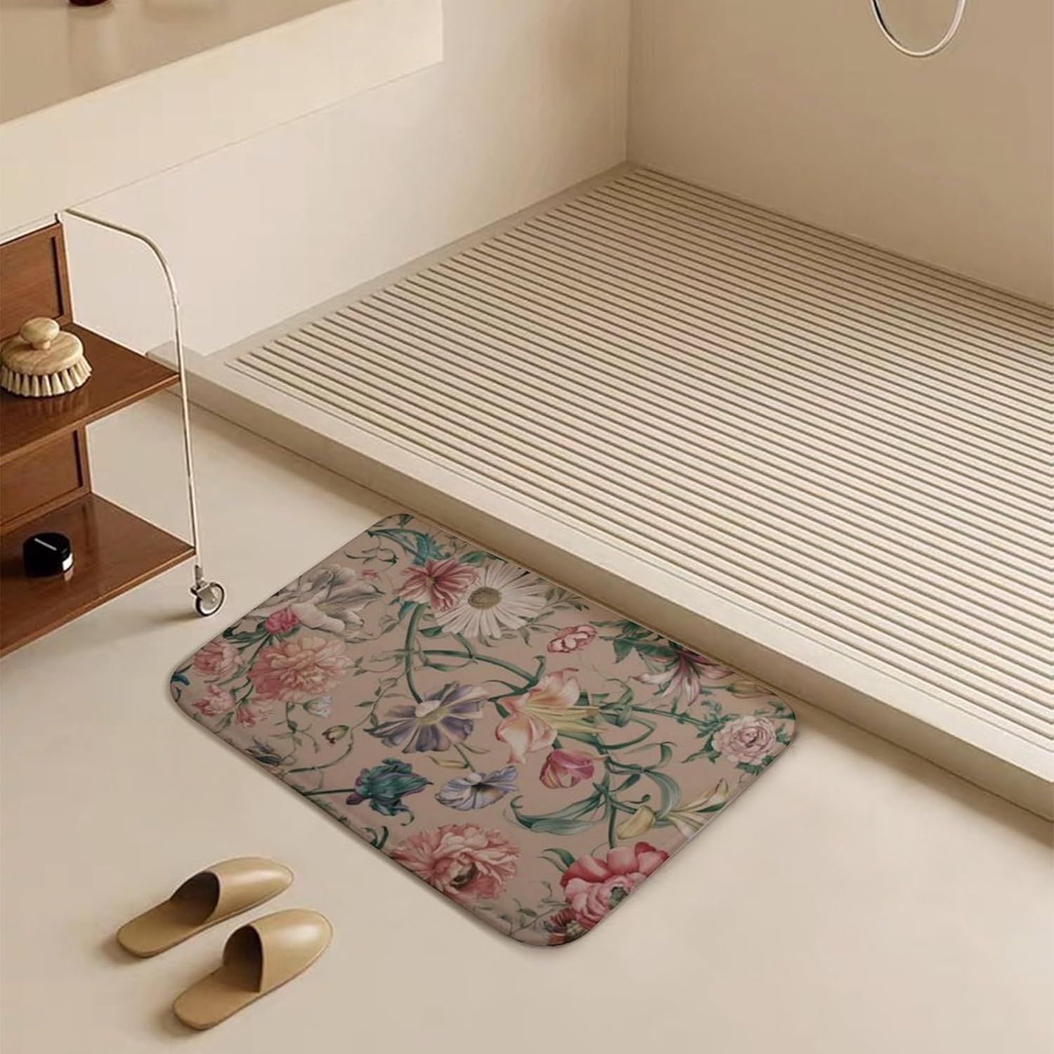 Washable Flower Bath Rug 16x24 Non-Slip Mat