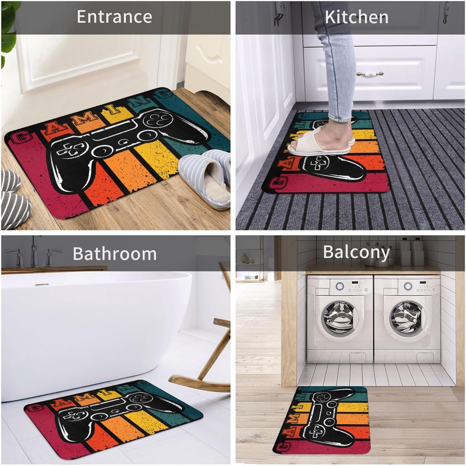 Gaming Retro Bath Mat Non-Slip Microfiber 24x16 1