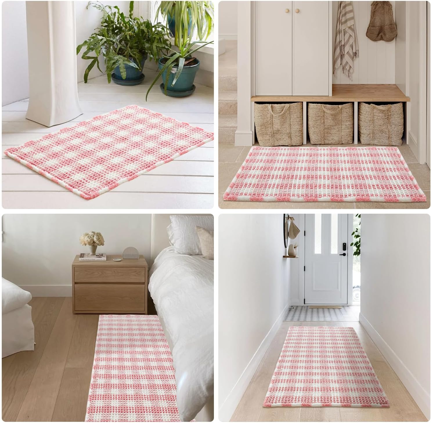 TYUU Waffle Runner Rug 72x24 Pink White
