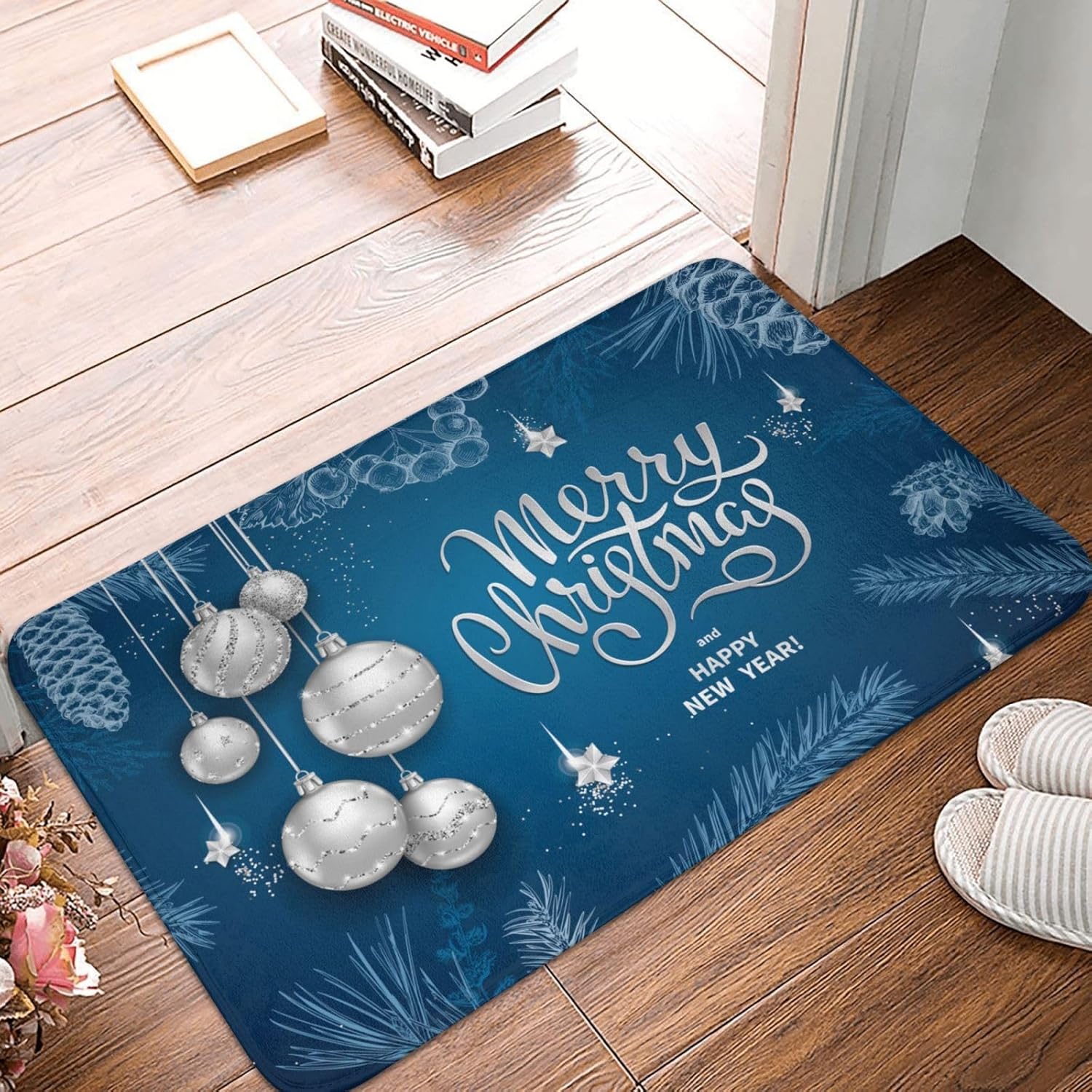 SUPLUCHOM Blue Christmas Ball Bath Rug Non-Slip 157 x 236 Inch