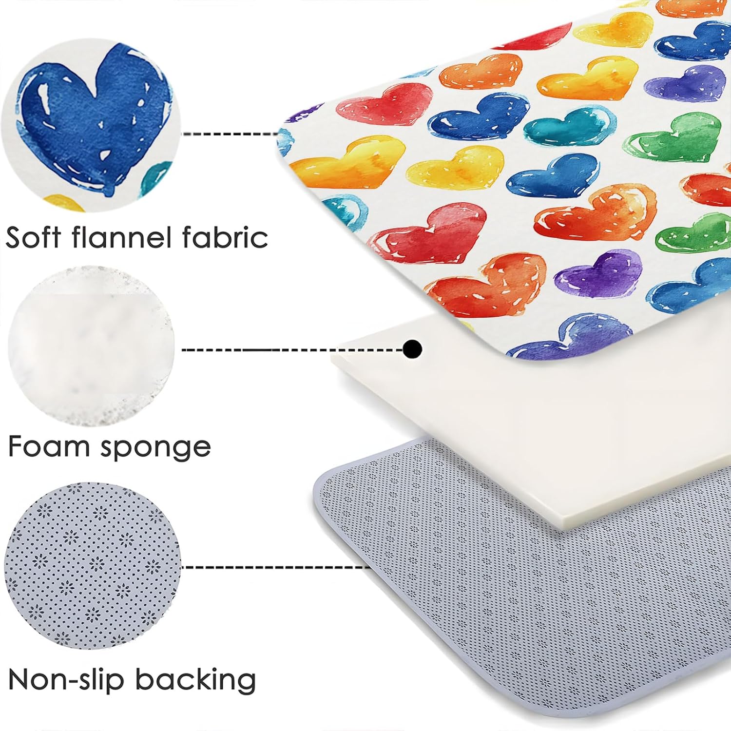 Colorful Heart Bath Rug 16x24 Inch Non-Slip