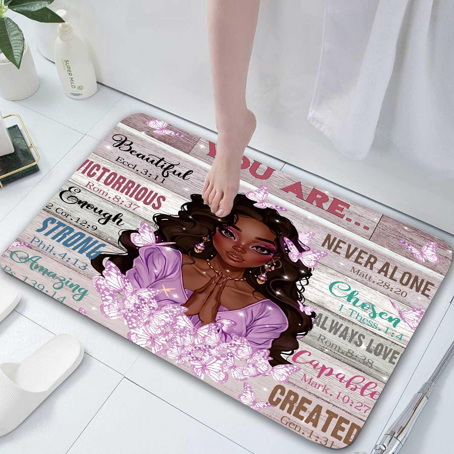 JAWO Black Girl Bath Rug with Butterfly Design 1