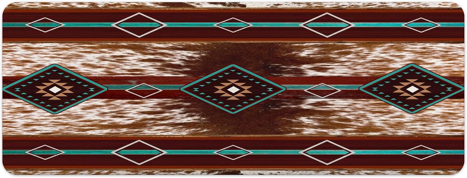 JAWO Western Aztec Bath Mat Red Brown Faux Cowhide Pattern