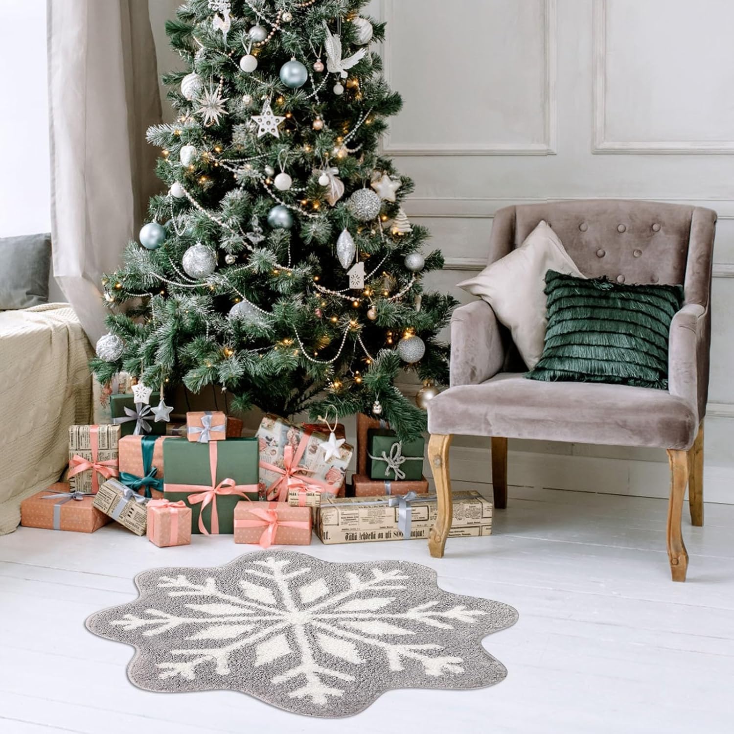 KELINFONG Snowflake Bathtub Mat - 26 Non-Slip Shaggy Rugs