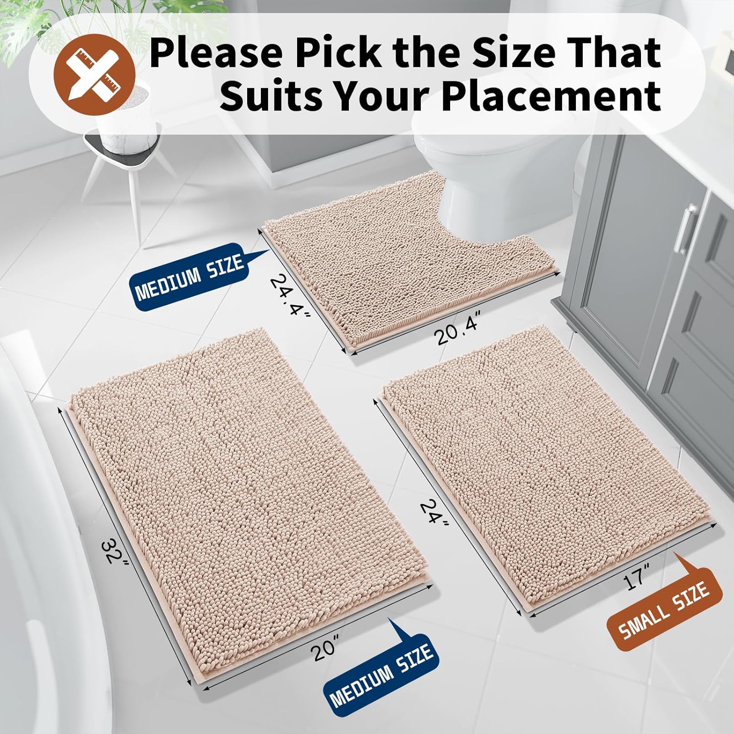 Yimobra Chenille Toilet Rug - Blush Beige U-Shaped Non Slip