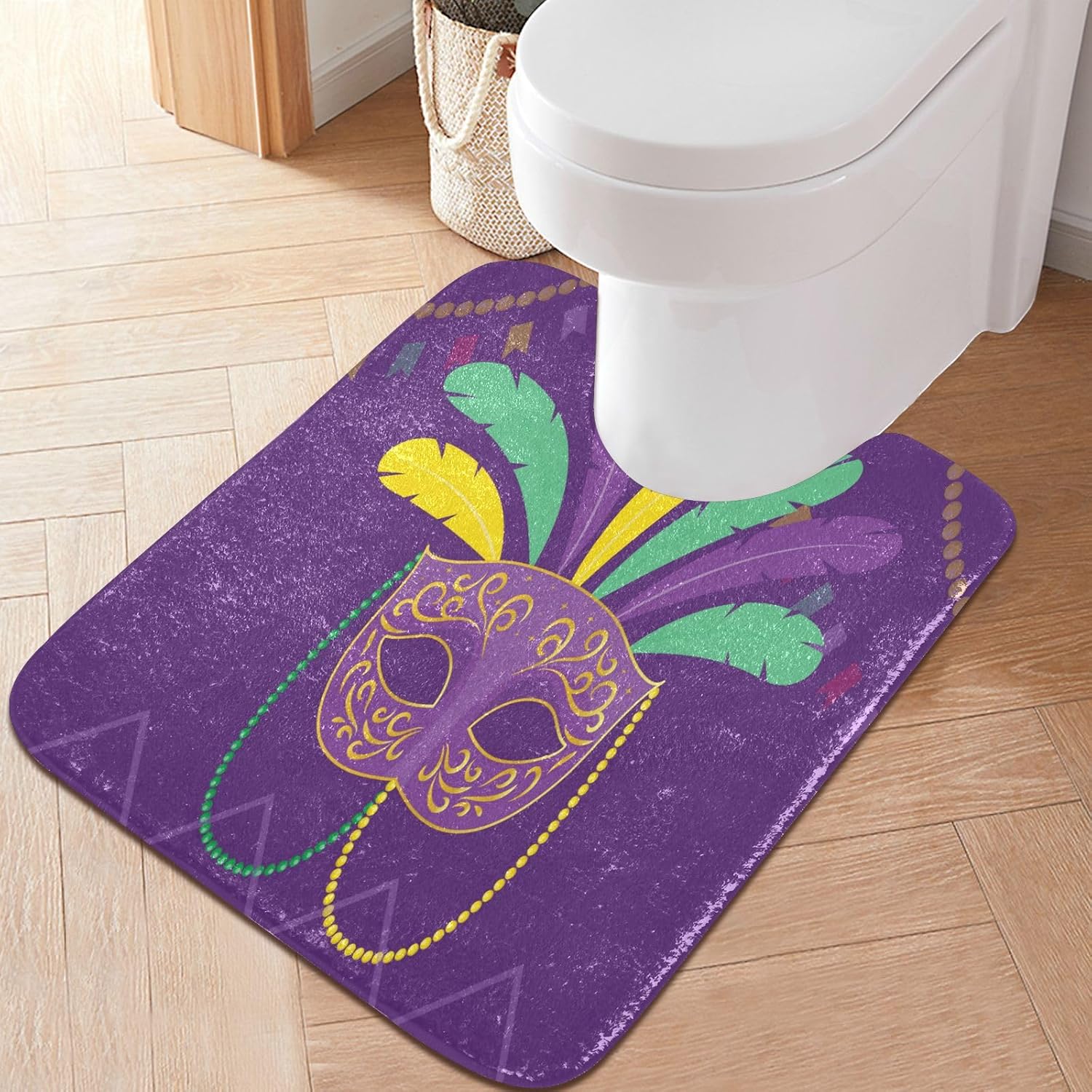 YETTASBIN Mardi Gras Mask Bath Mat Set 1