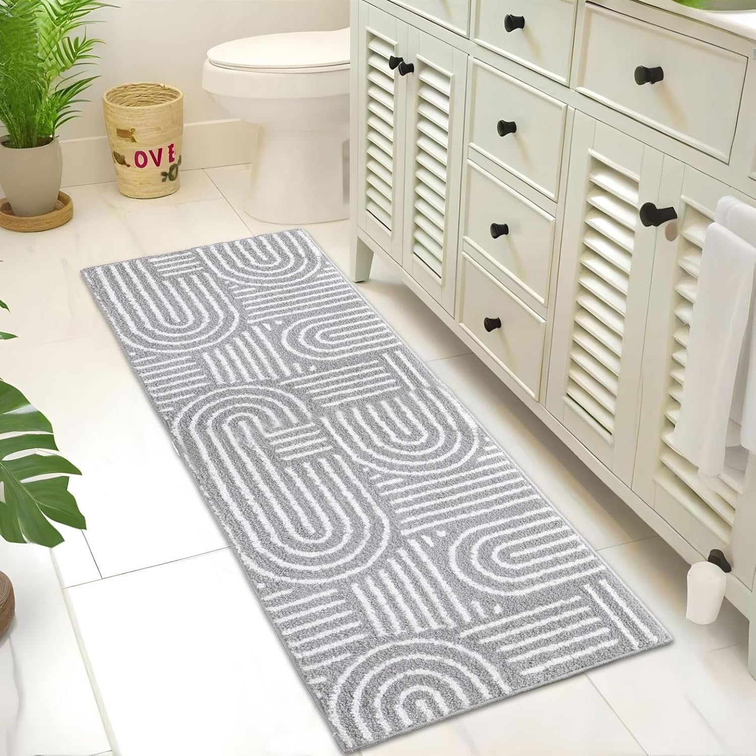 Urtlmaji Grey Bath Runner Rug 24x60 Non-Slip Microfiber