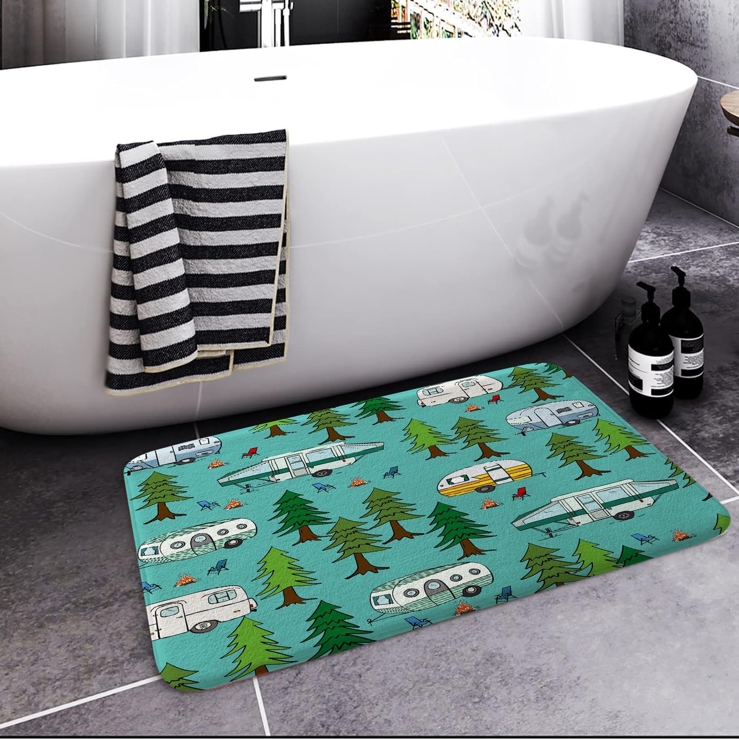 JAWO Happy Camper Bath Mat 16x24 Non-Slip