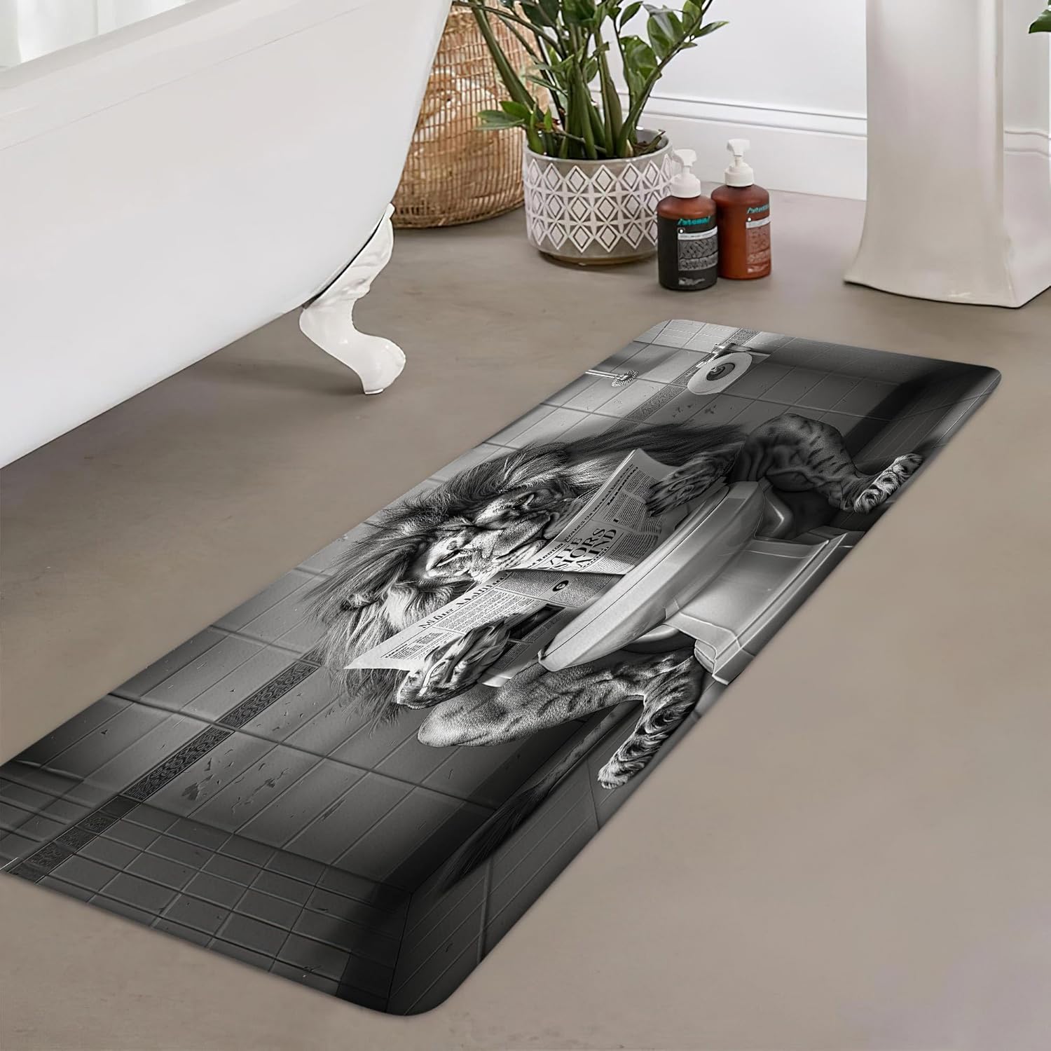 JAWO Funny Cool Lion Bath Mat Non Slip Rugs