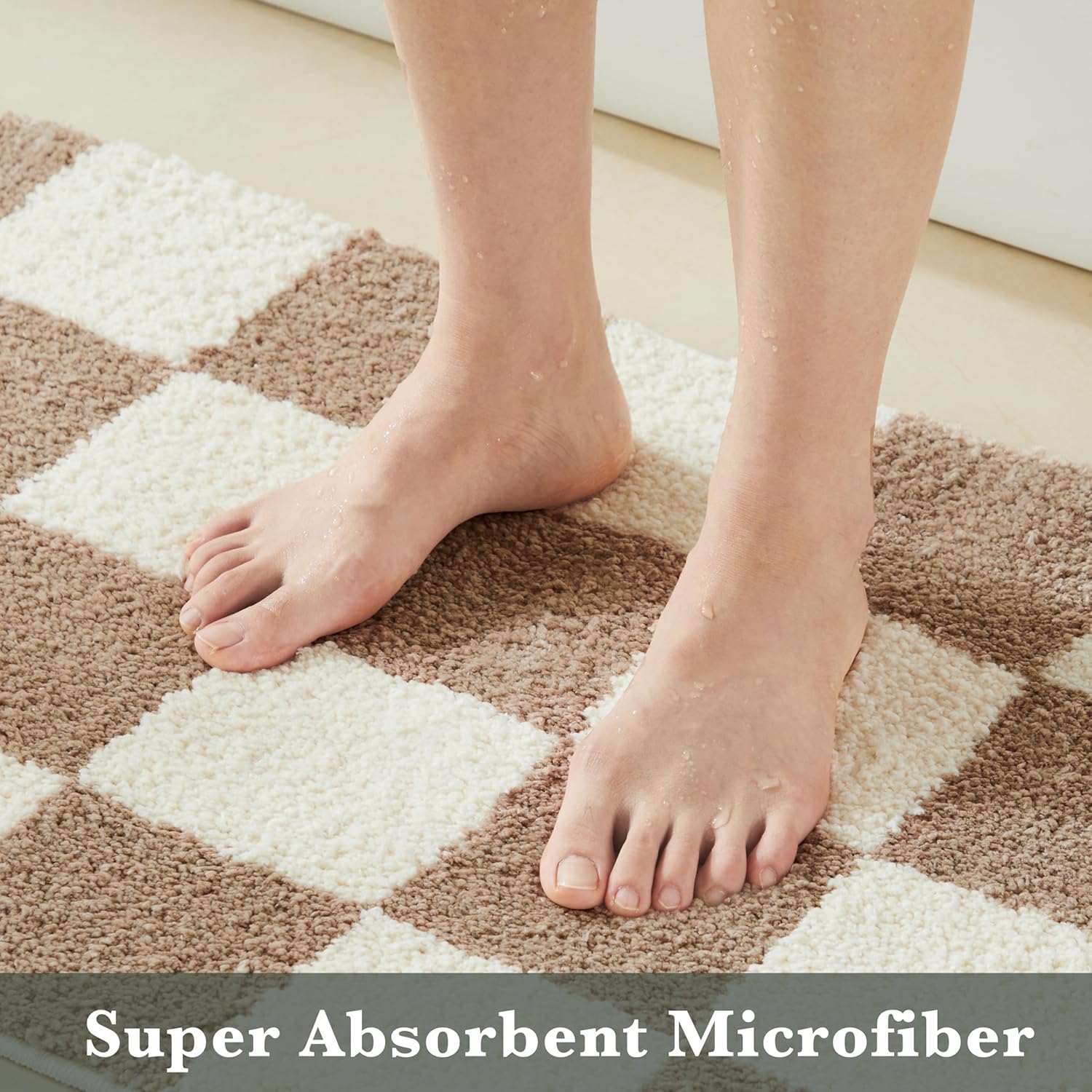 Ohocut Luxury Microfiber Checkered Bath Rug 26x16