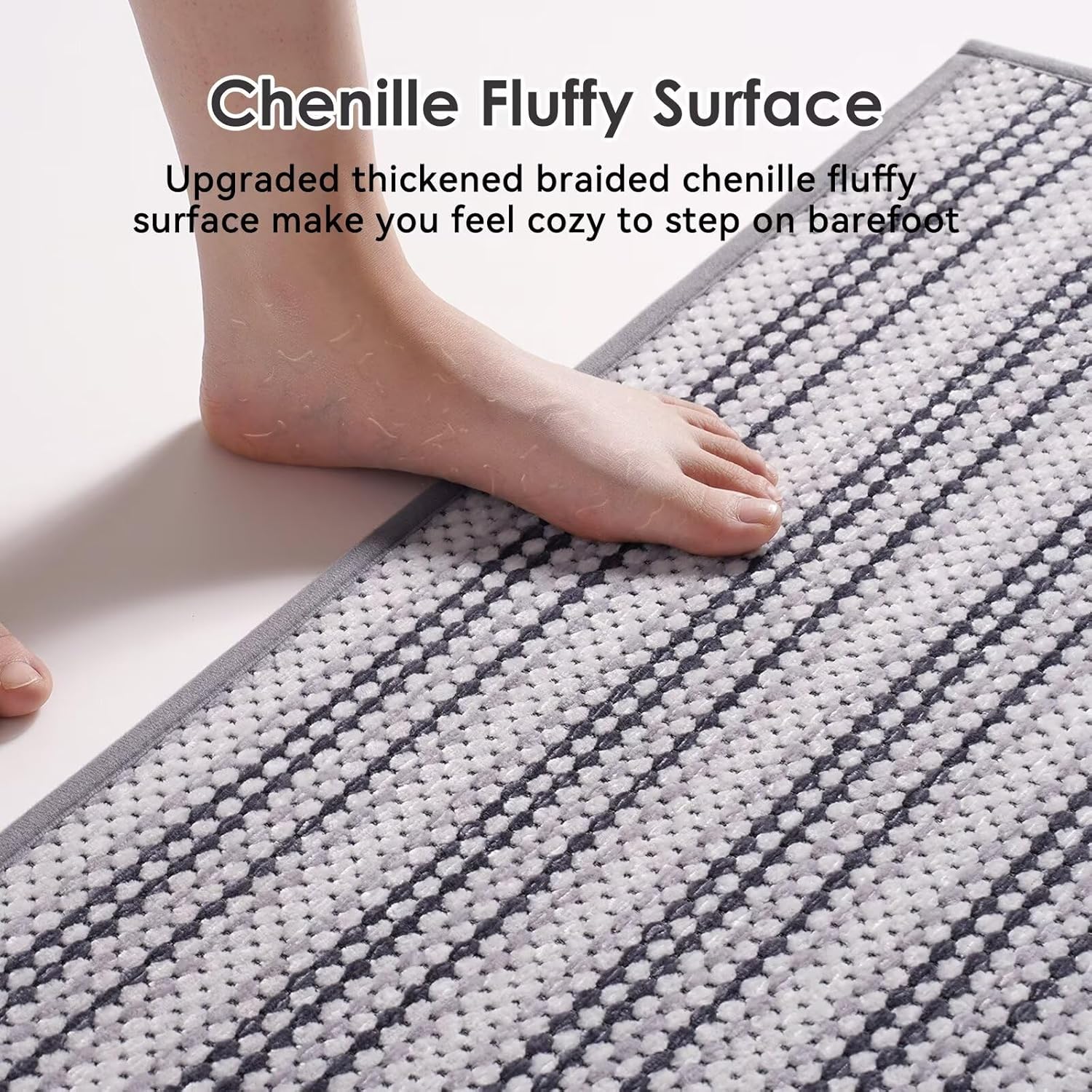 YDKGL Soft Chenille Bath Mat - Non Slip Quick Dry 16x24 Grey