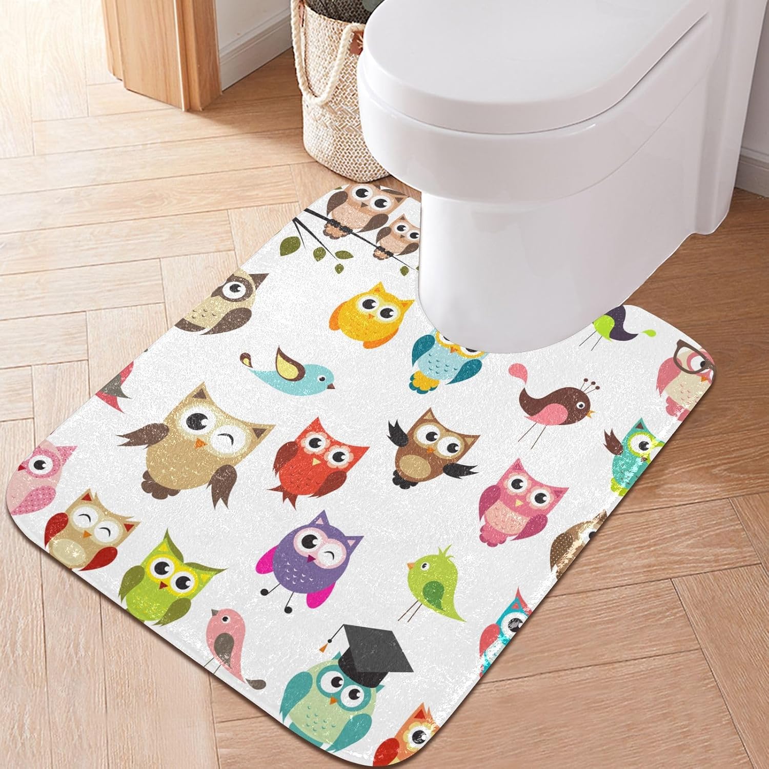 YETTASBIN Cute Owl Bath Mat - Non-Slip Quick Dry Shower Rug 16x24in