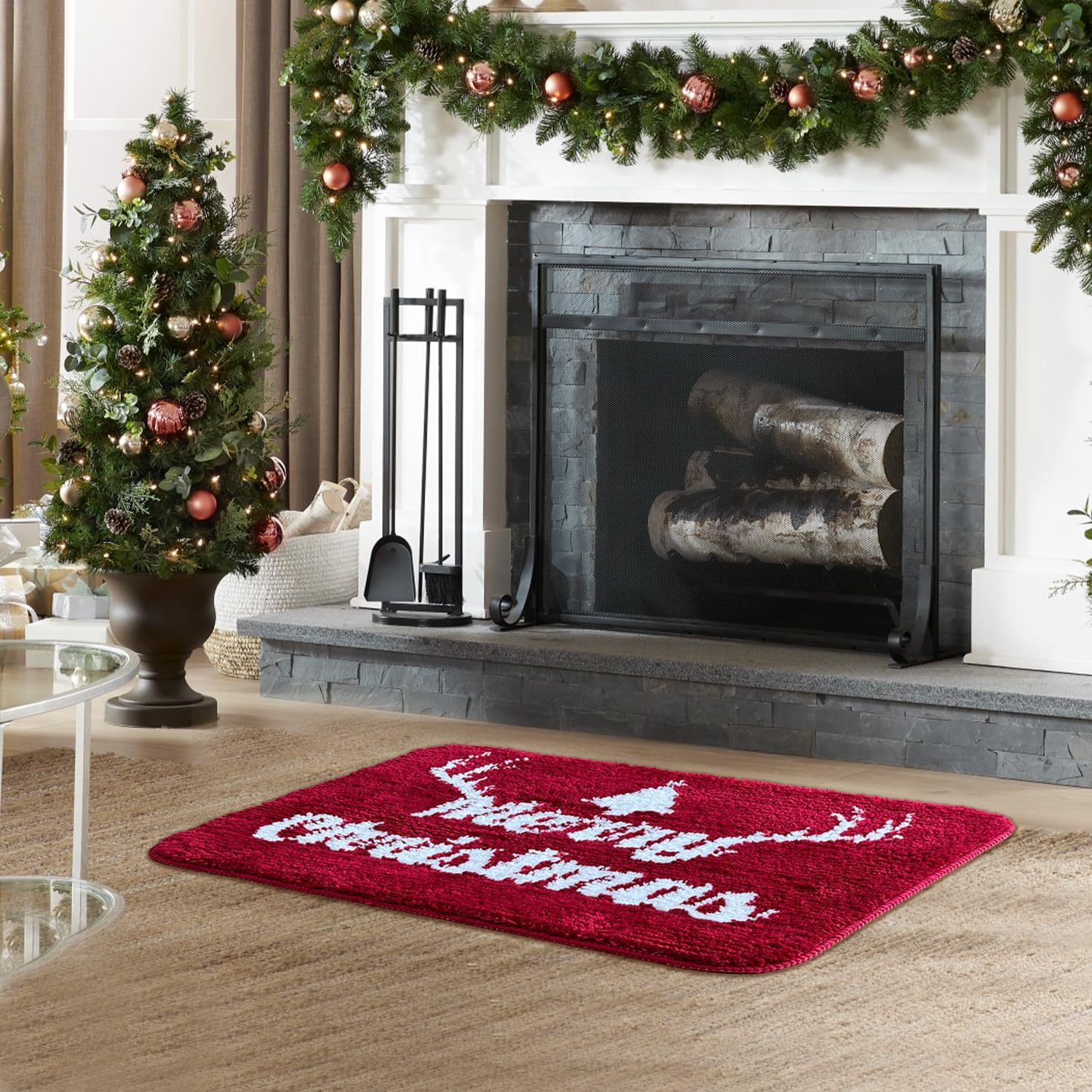 BOANKODU Christmas Bath Mat - Non-Slip Microfiber Rug 16x24 Inches