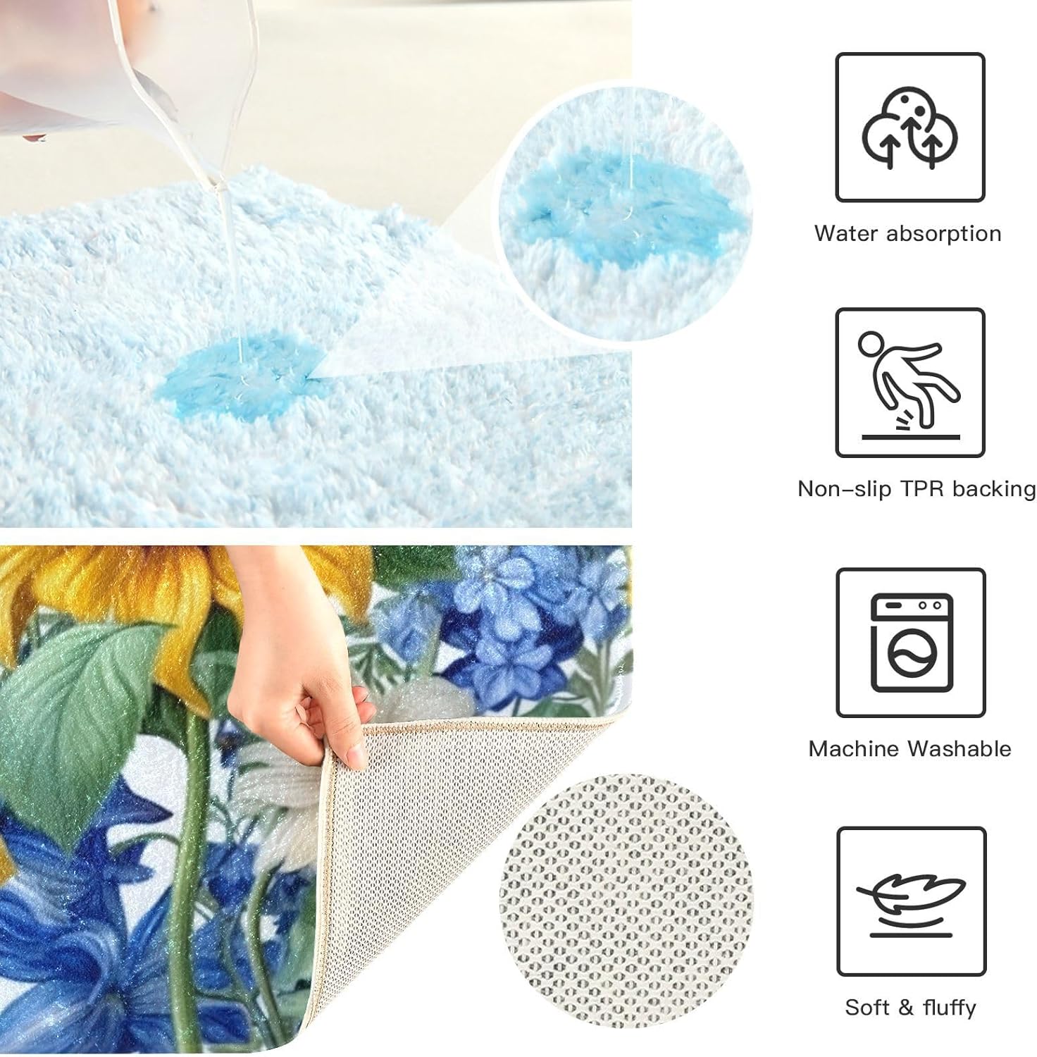 YETTASBIN Sunflower Rectangle Bath Mat Set 1