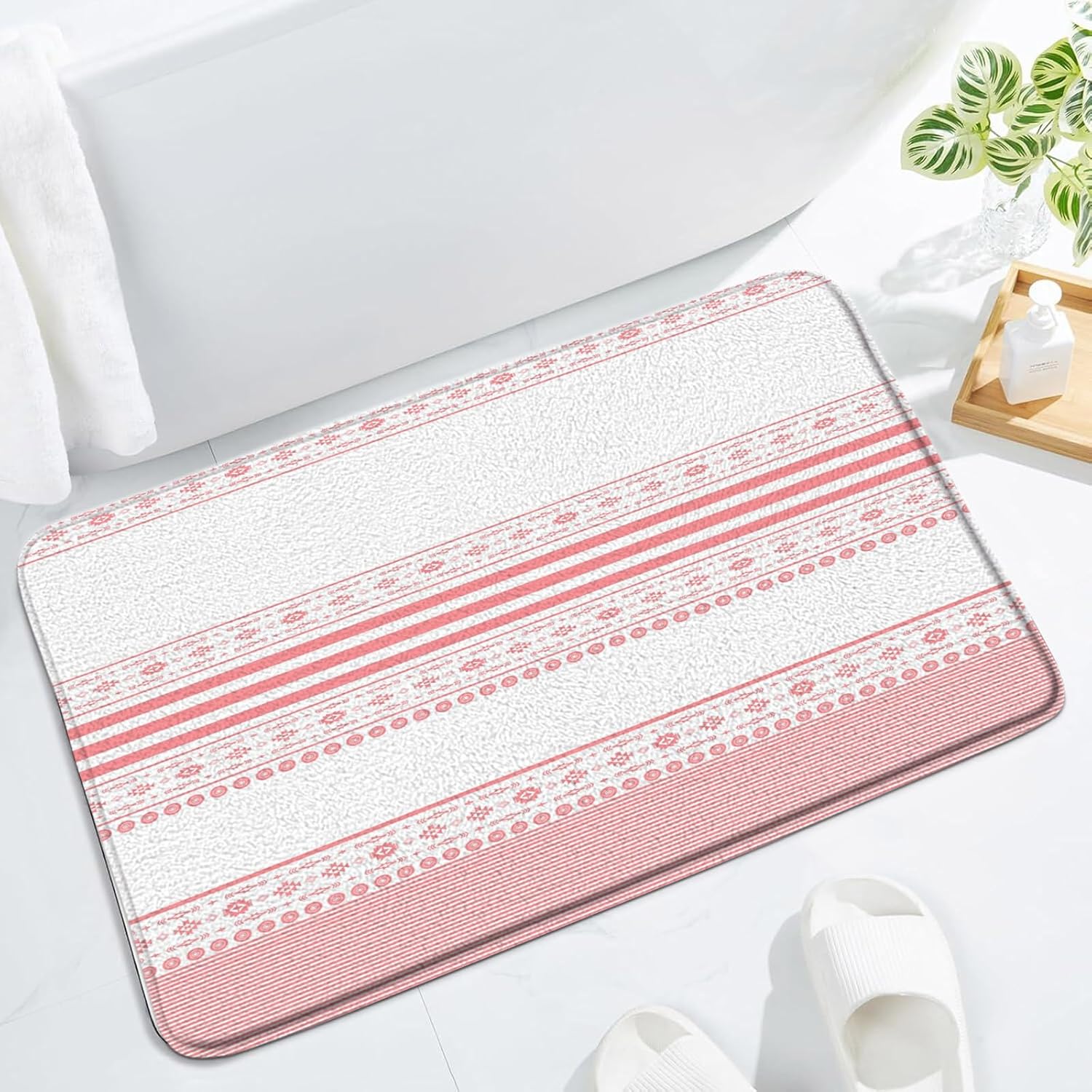 JWJAMM Pink White Striped Bath Mat 16x24 Inch