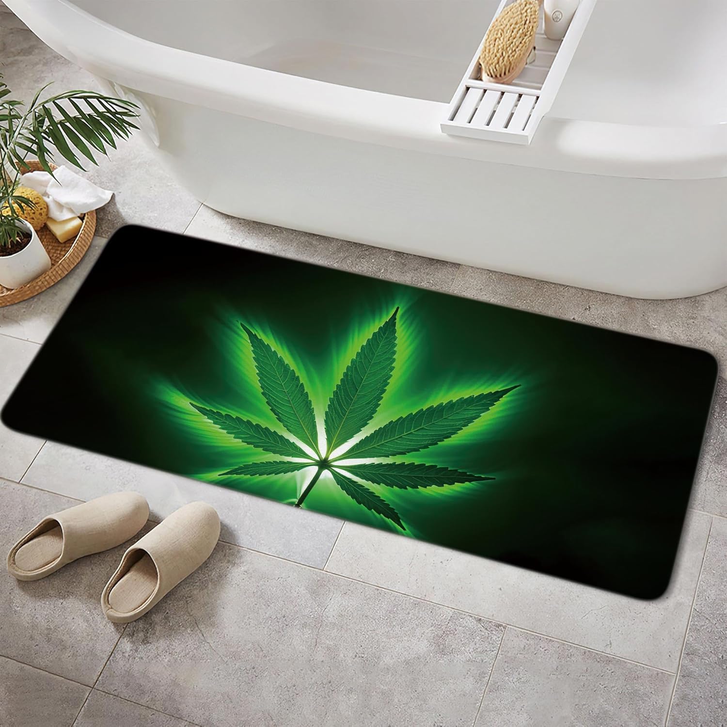 JAWO Cannabis Leaf Bath Rug 17X48 Non-Slip