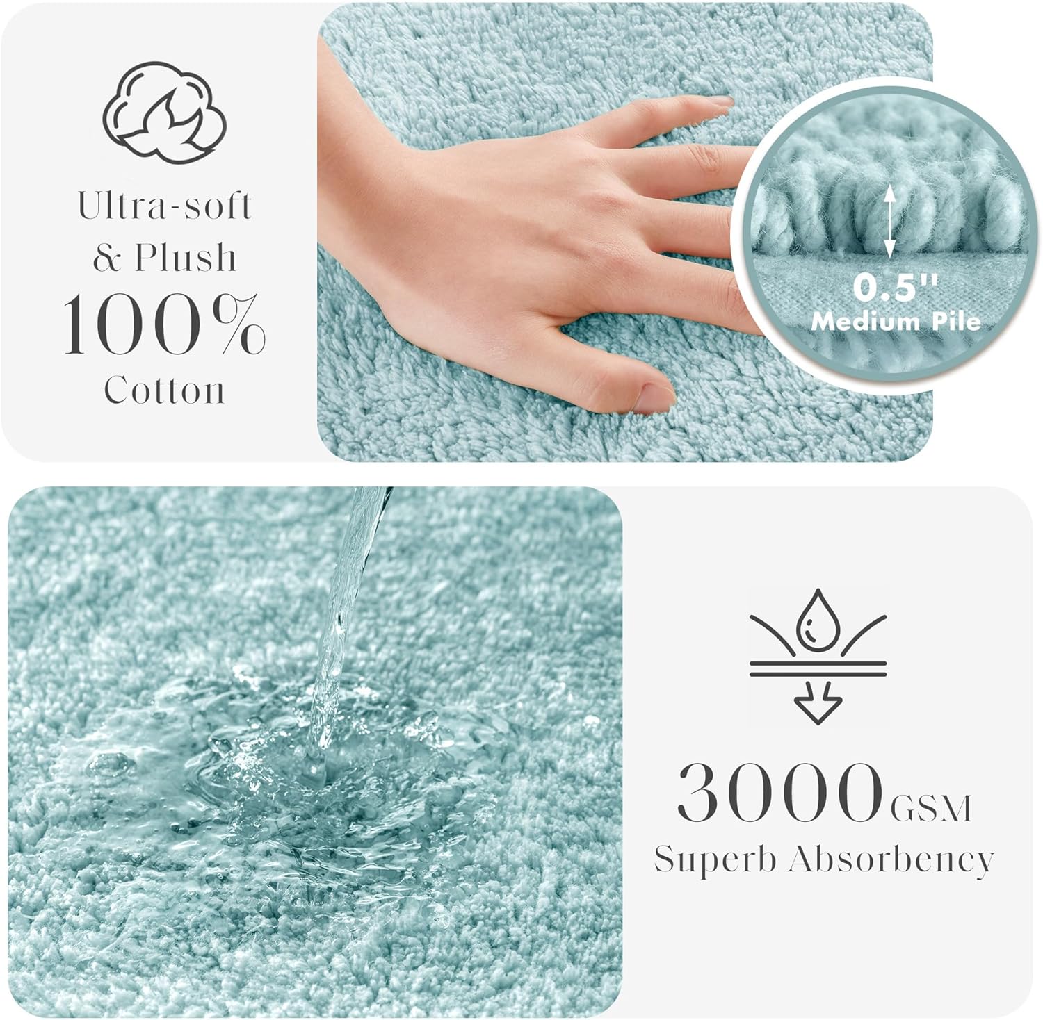 Madison Park Splendor Reversible Cotton Bath Rug - 3000 GSM Luxury Plush 24x72