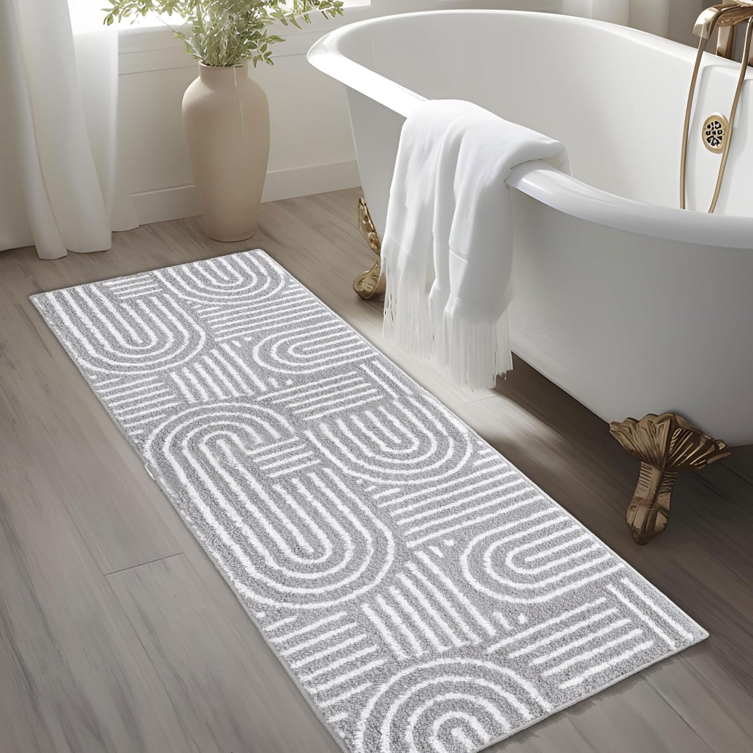 Urtlmaji Grey Bath Runner Rug 24x60 Non-Slip Microfiber