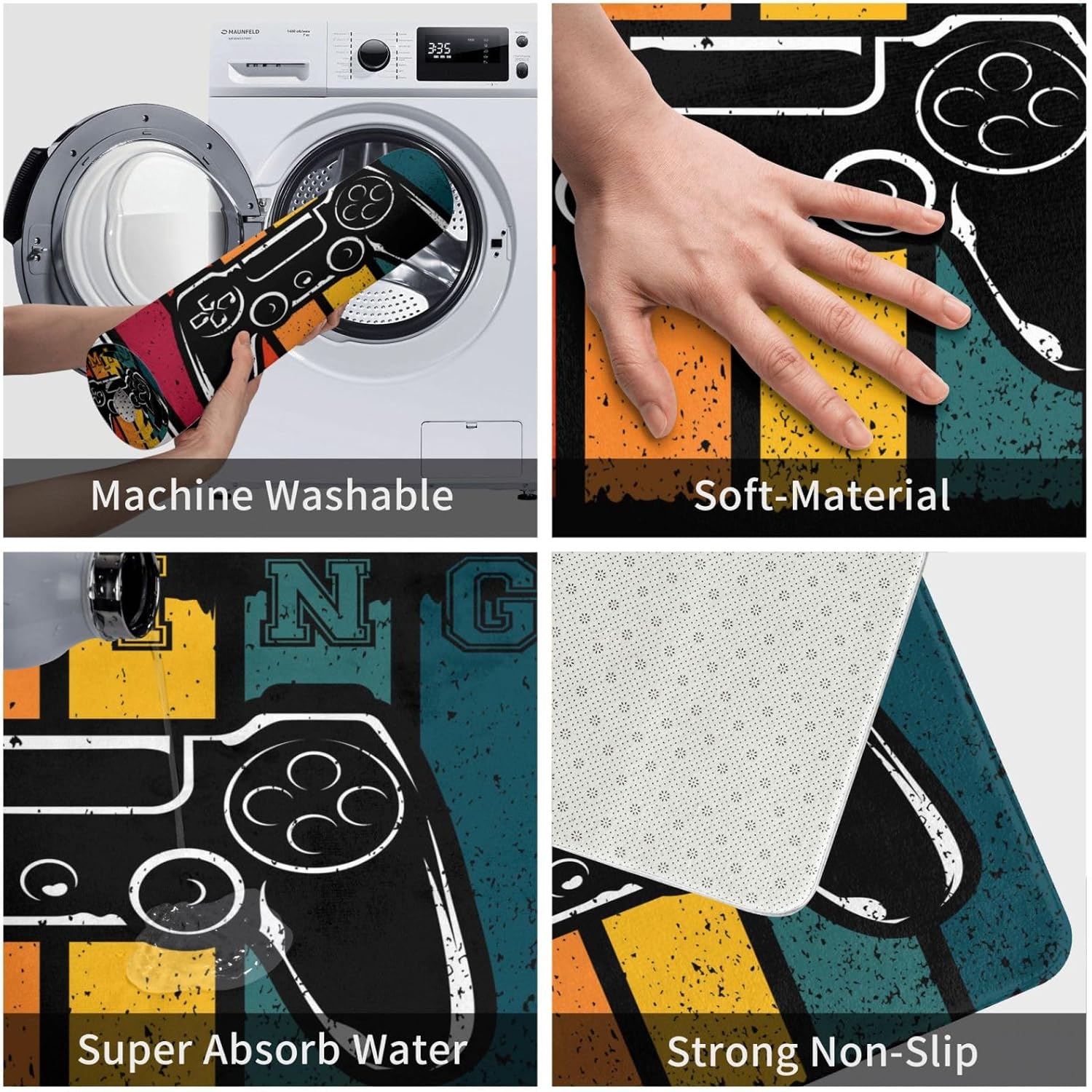 Gaming Retro Bath Mat Non-Slip Microfiber 24x16 1