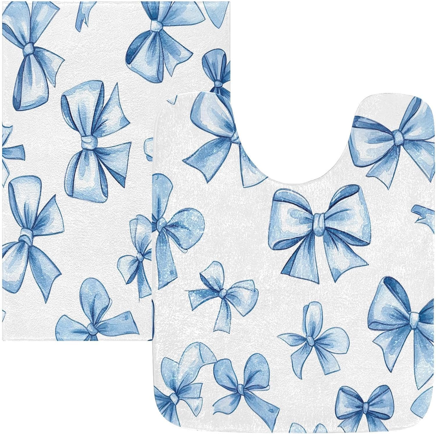 YETTASBIN Blue Bow Rectangle Bath Mat Set 1