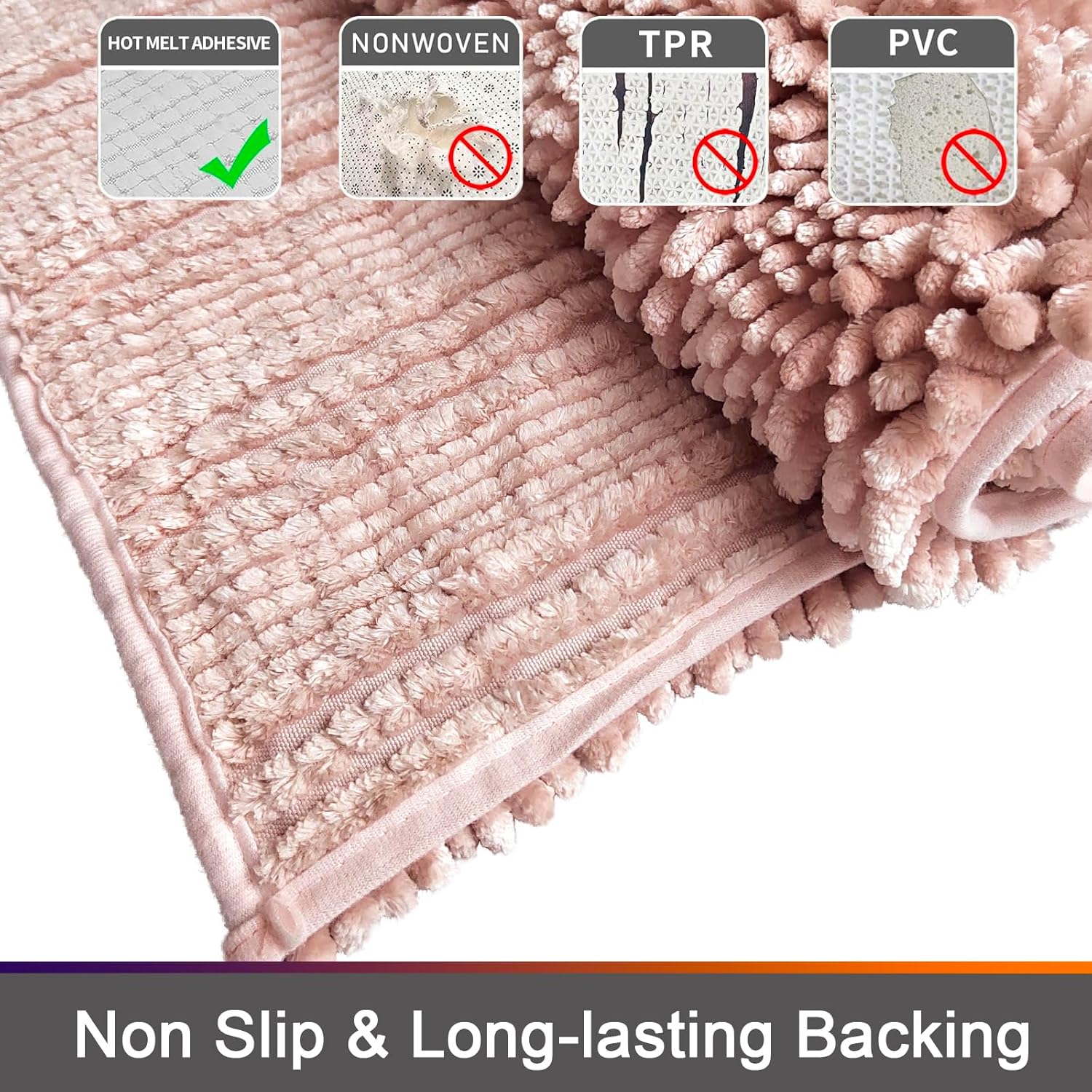 Civkor Pink 24x16 Inch Non Slip Bath Rug
