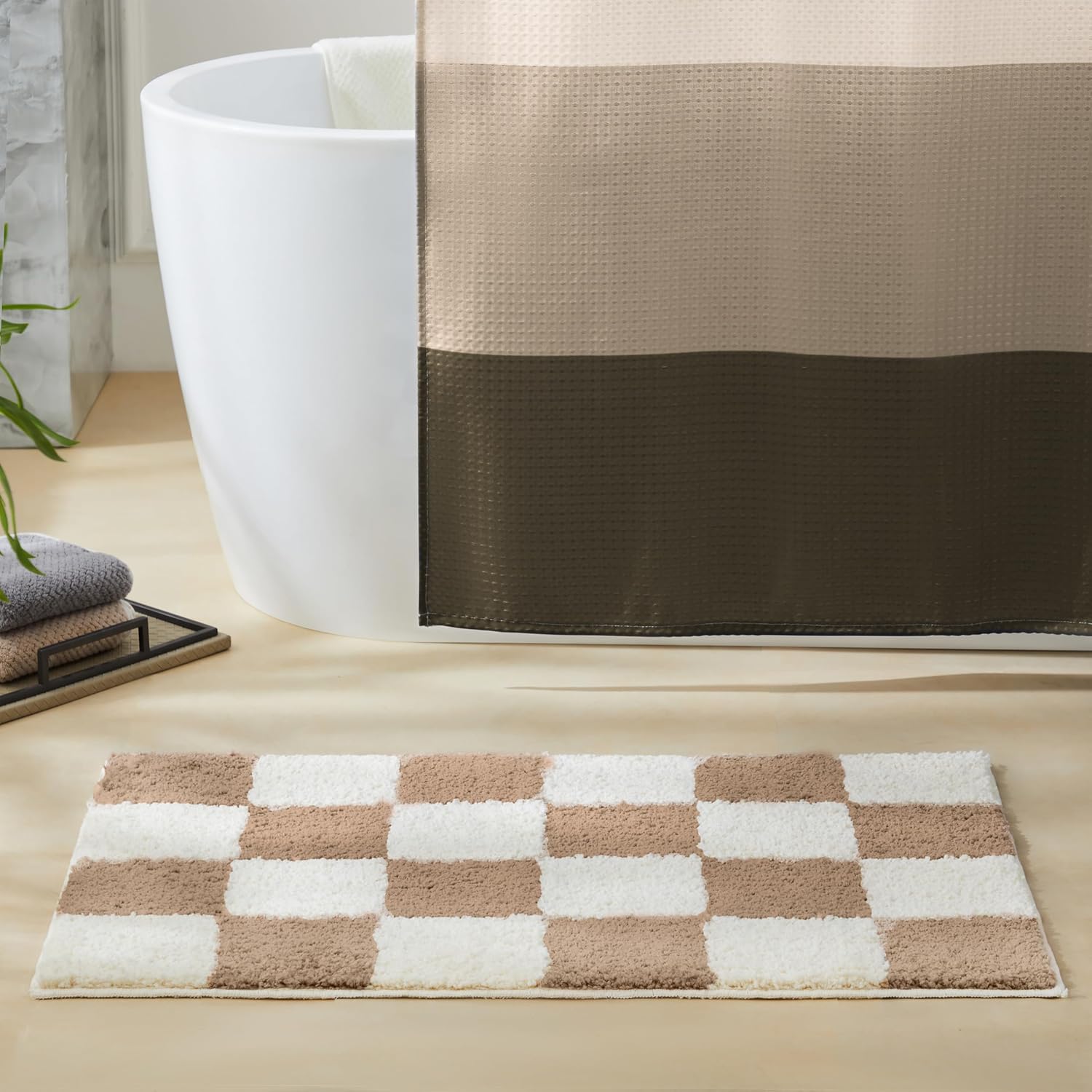Ohocut Luxury Microfiber Checkered Bath Rug 26x16
