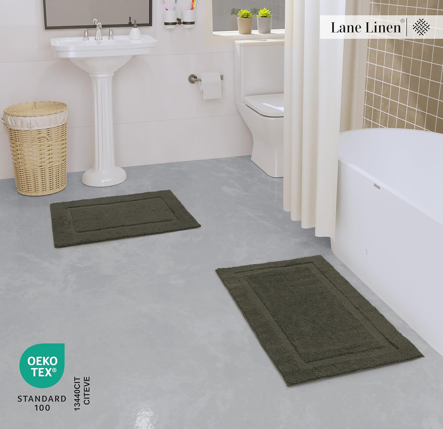 Lane Linen 2-Piece Bathroom Rug Set - Non Slip Ultra Absorbent
