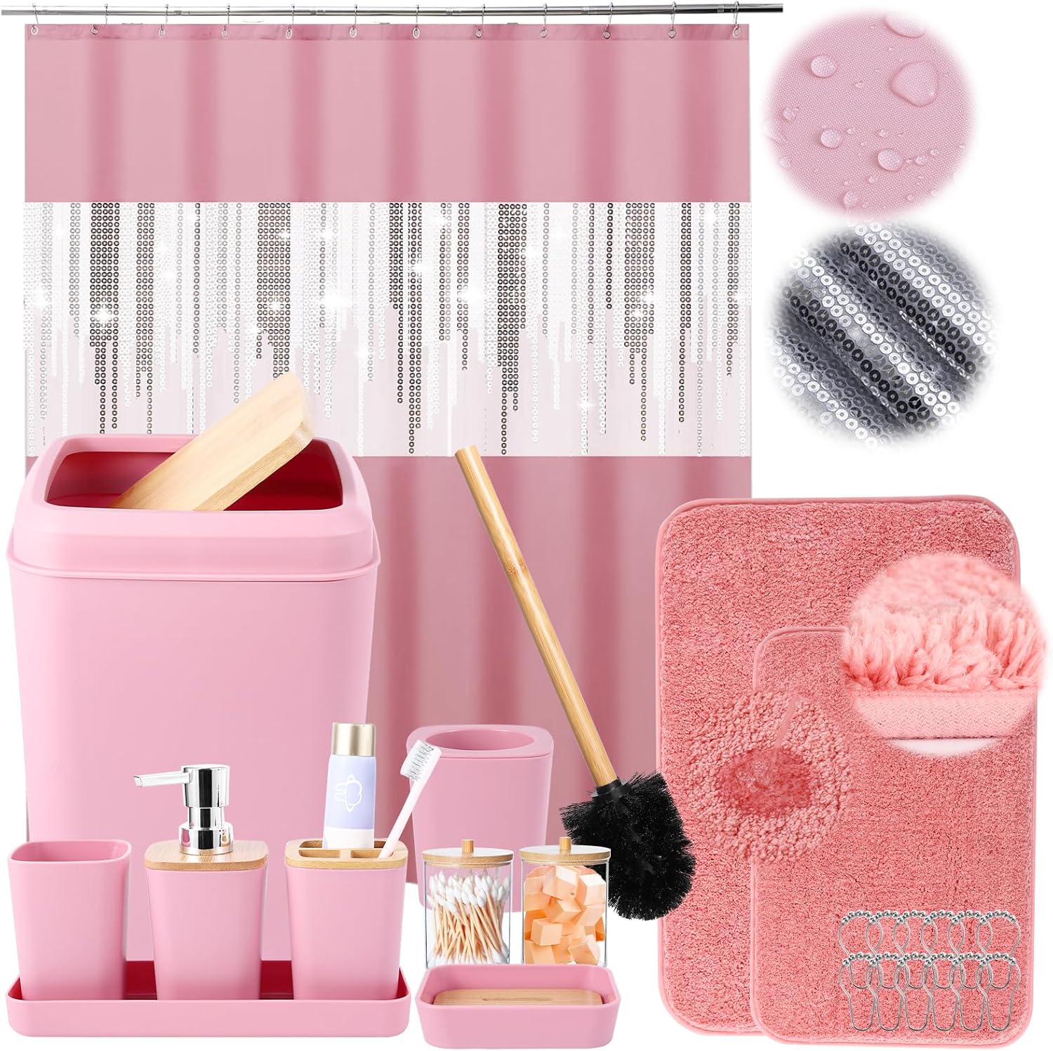 XLHOMO 9 Piece Pink Bathroom Accessory Set