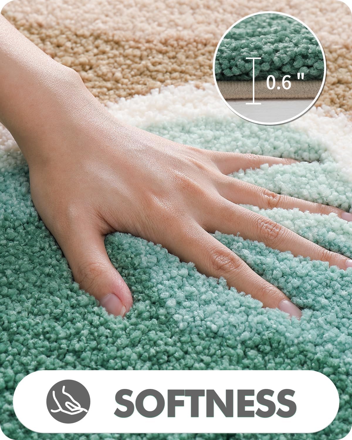 LUMI Bath Mats with Wave Designs Non-Slip Machine Washable