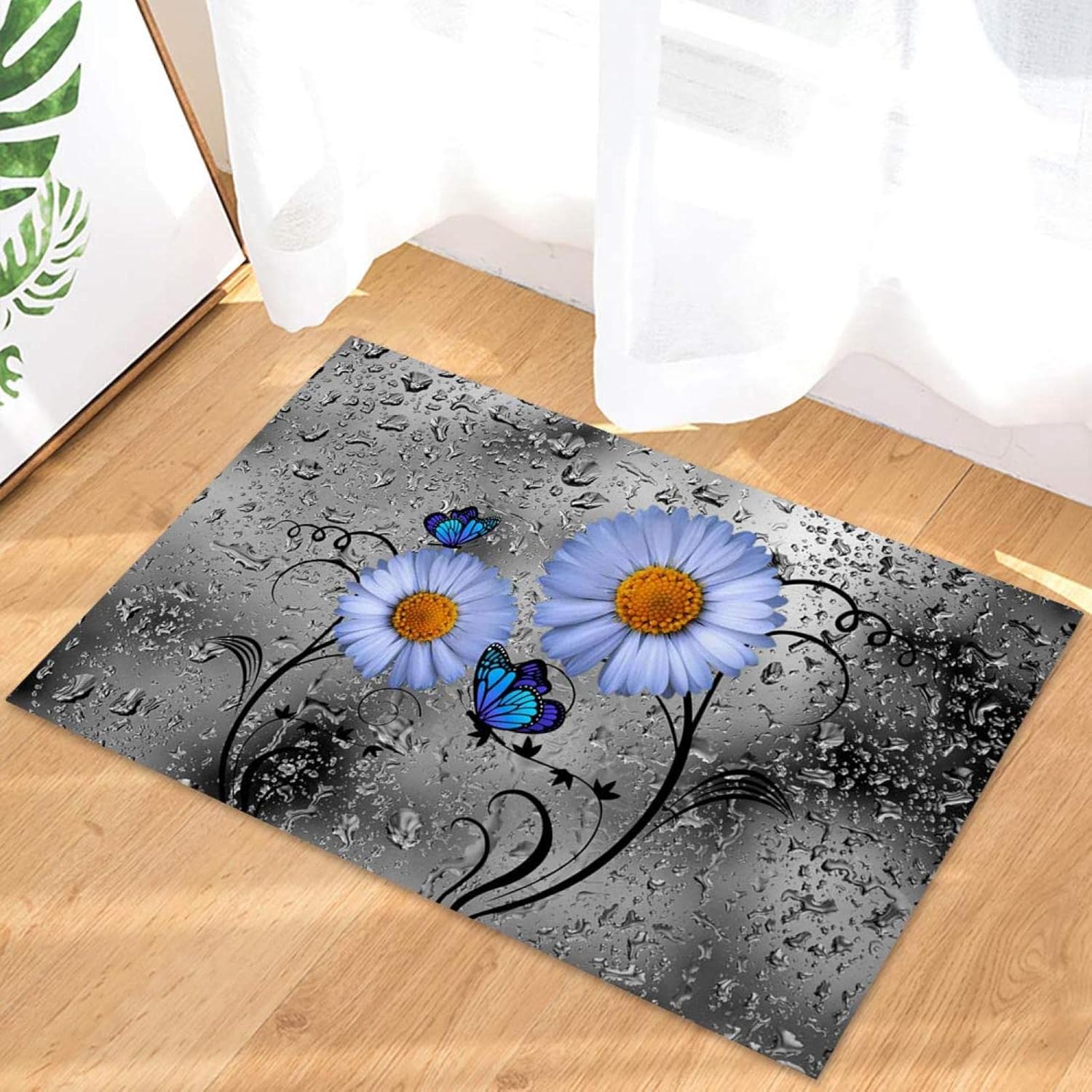 LTAETHC Daisy with Blue Butterflies Bath Rug