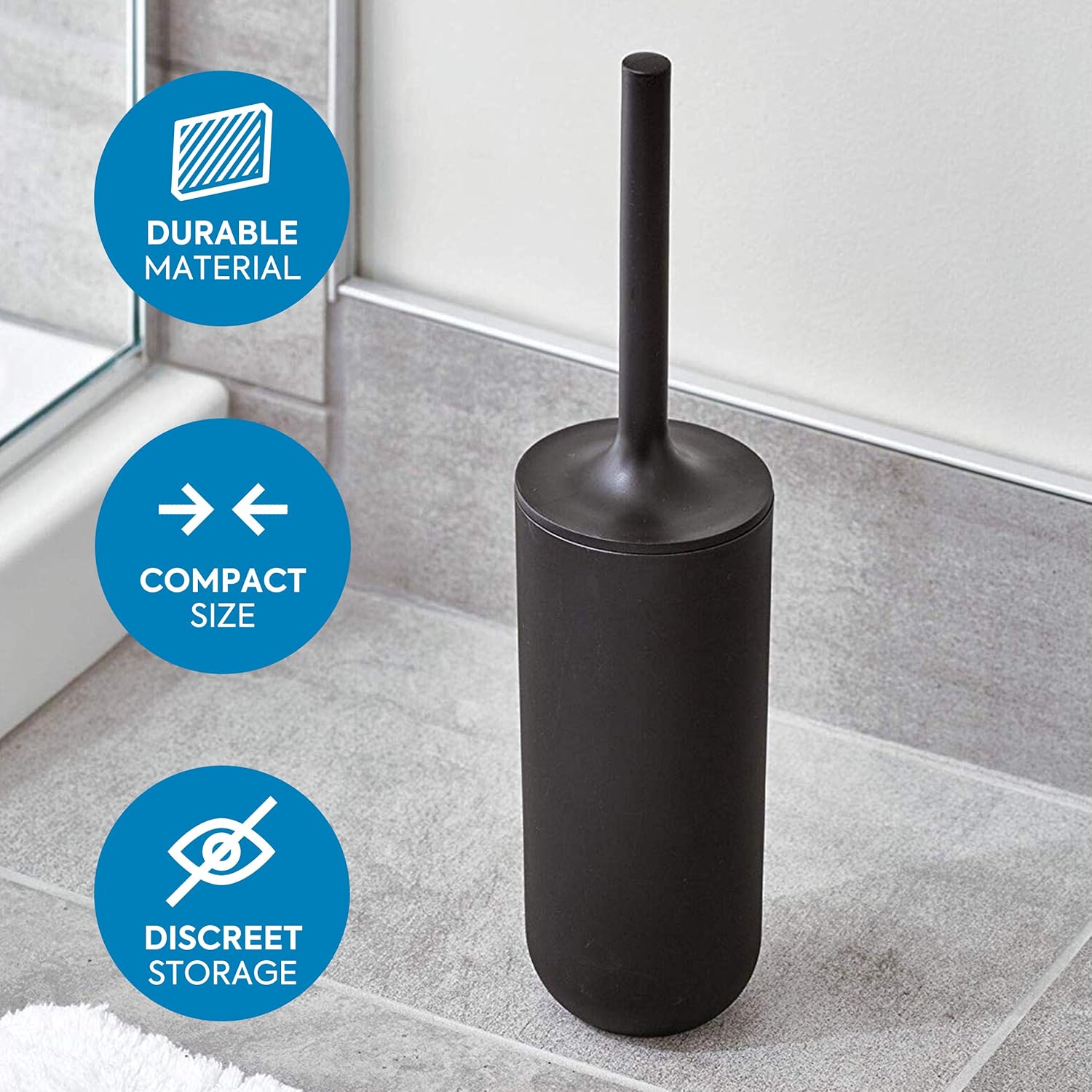 iDesign - 29567 Matte Black Toilet Brush and Holder Set