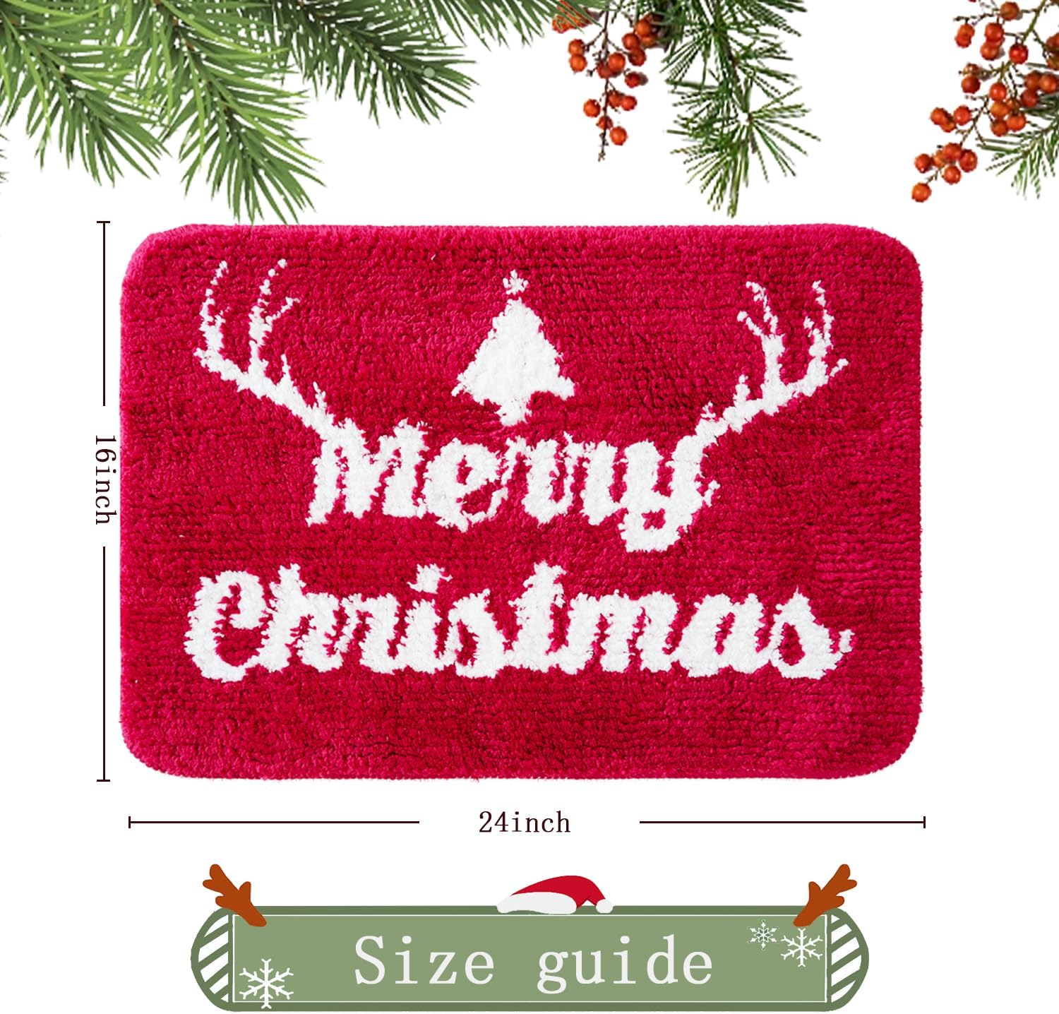 BOANKODU Christmas Bath Mat - Non-Slip Microfiber Rug 16x24 Inches