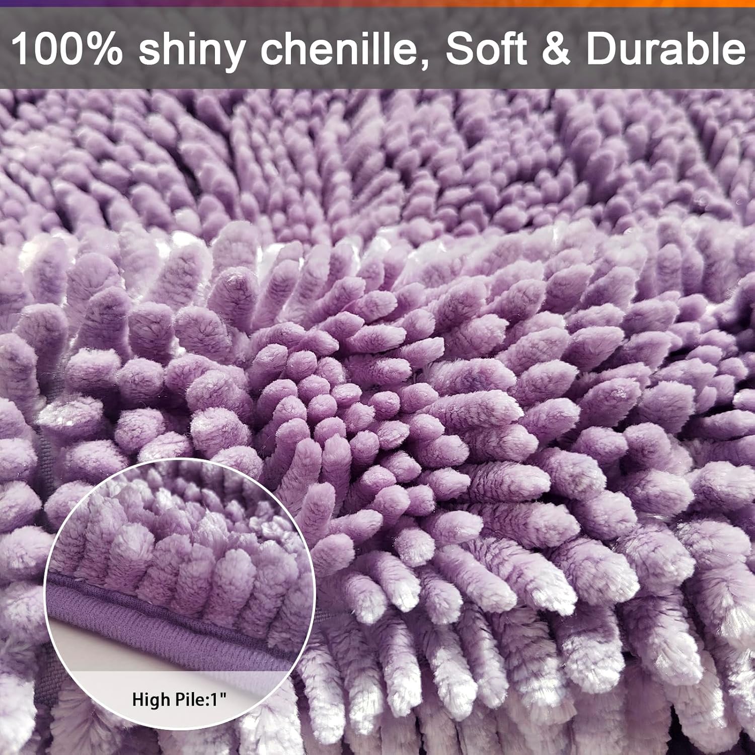 Civkor Bath Mat 31x20 Inch Purple Non-Slip Chenille Rugs