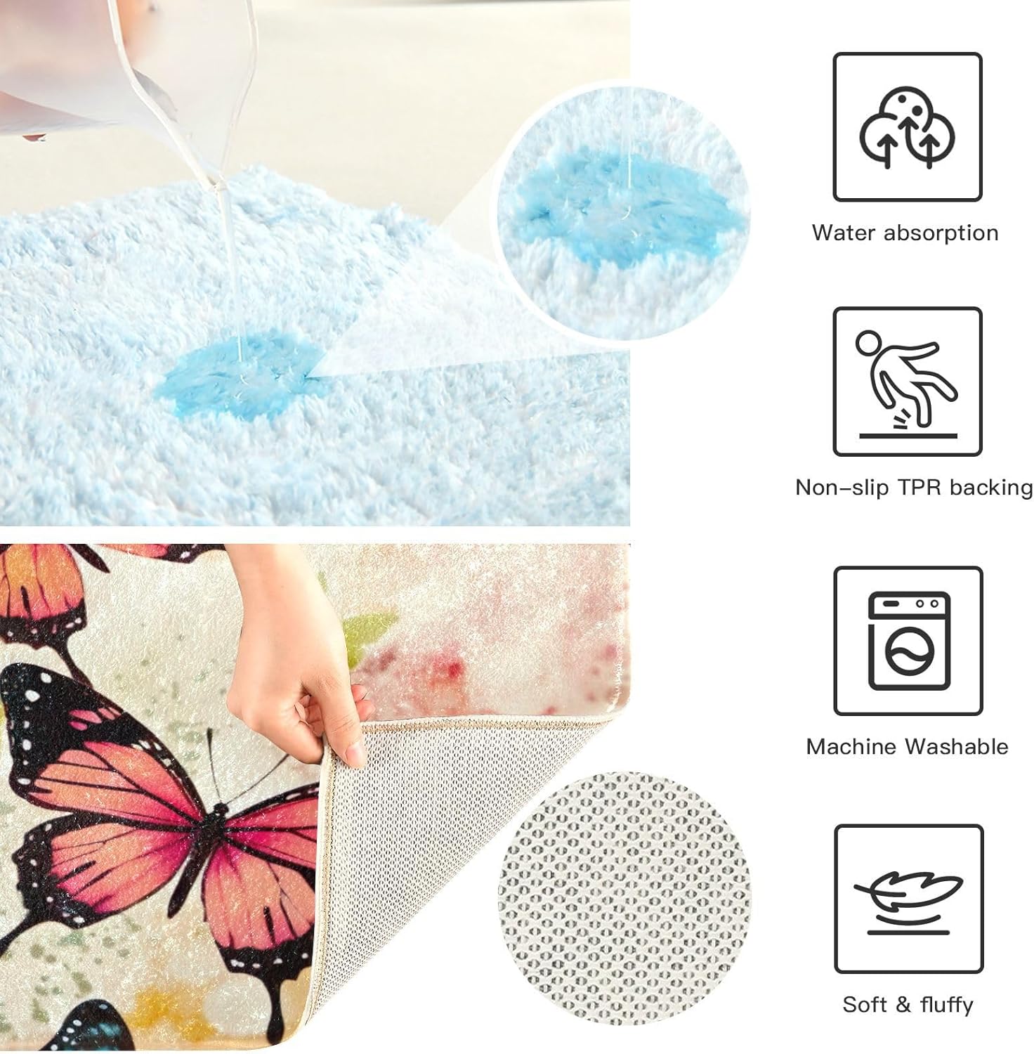 YETTASBIN Butterfly 2 Pcs Bath Mat Set
