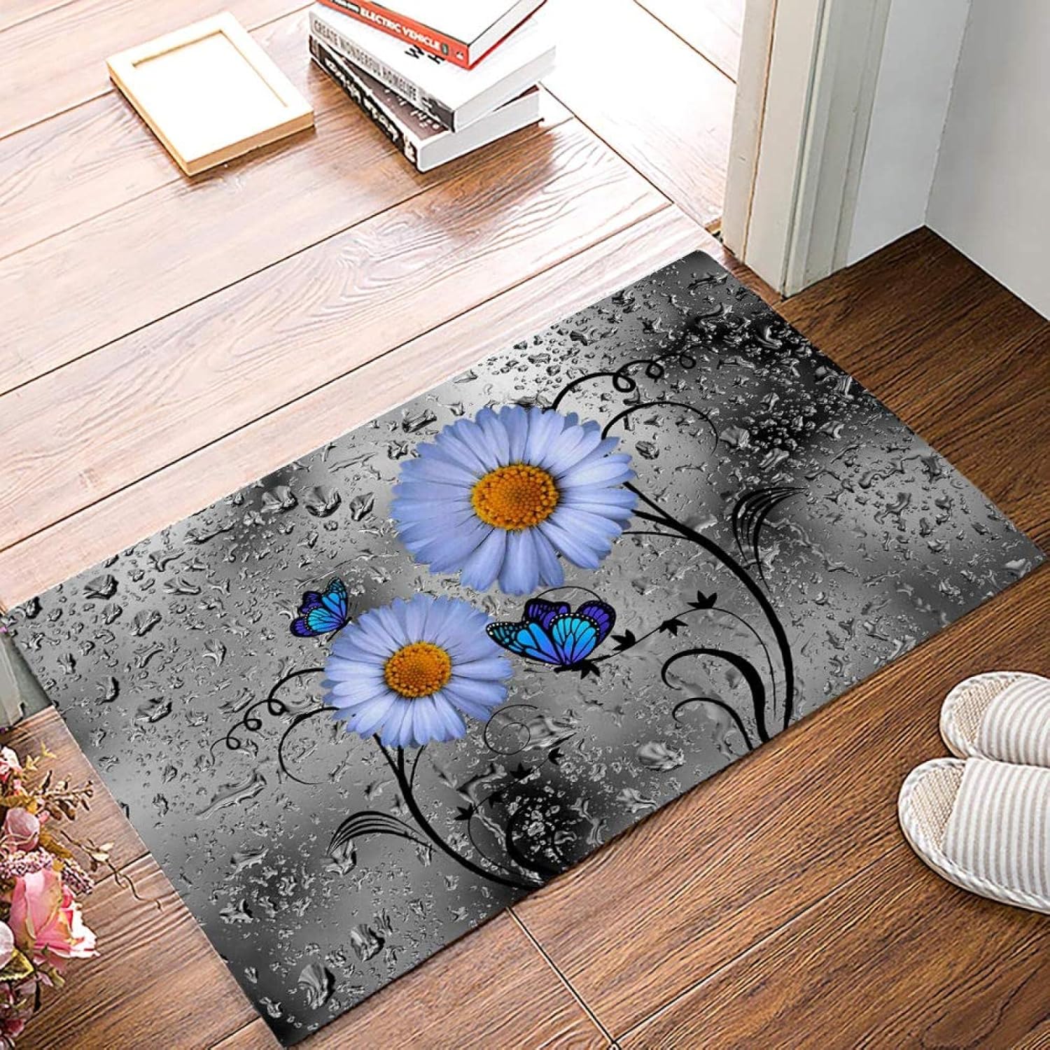 LTAETHC Daisy with Blue Butterflies Bath Rug