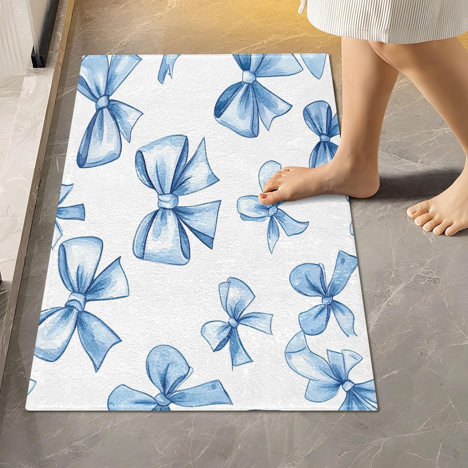 YETTASBIN Blue Bow Rectangle Bath Mat Set 1