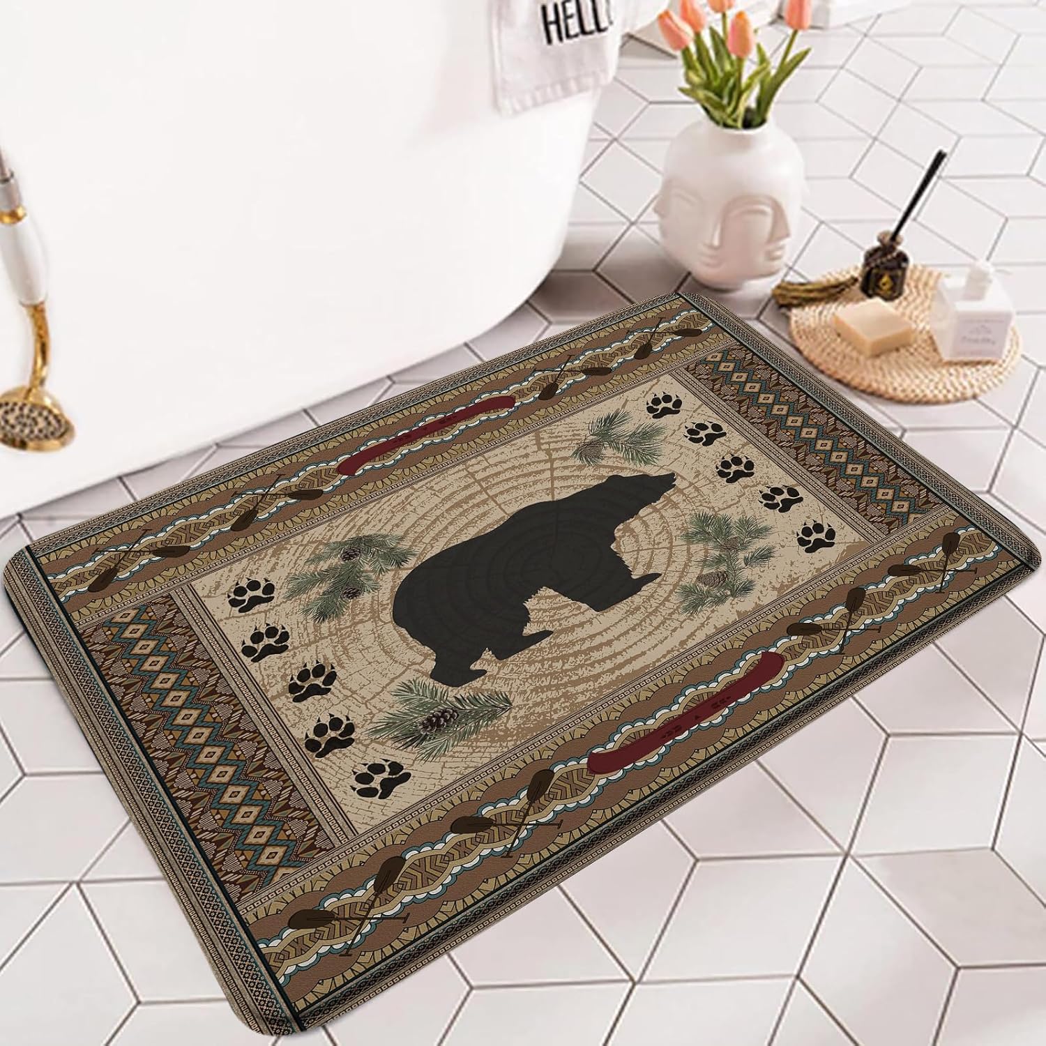 Bear Bath Rug Rustic Cabin Bathroom Mat