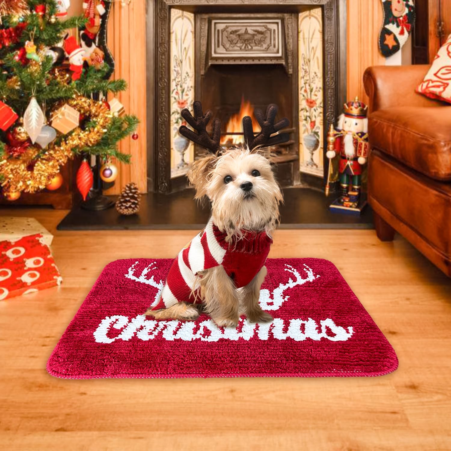 BOANKODU Christmas Bath Mat - Non-Slip Microfiber Rug 16x24 Inches