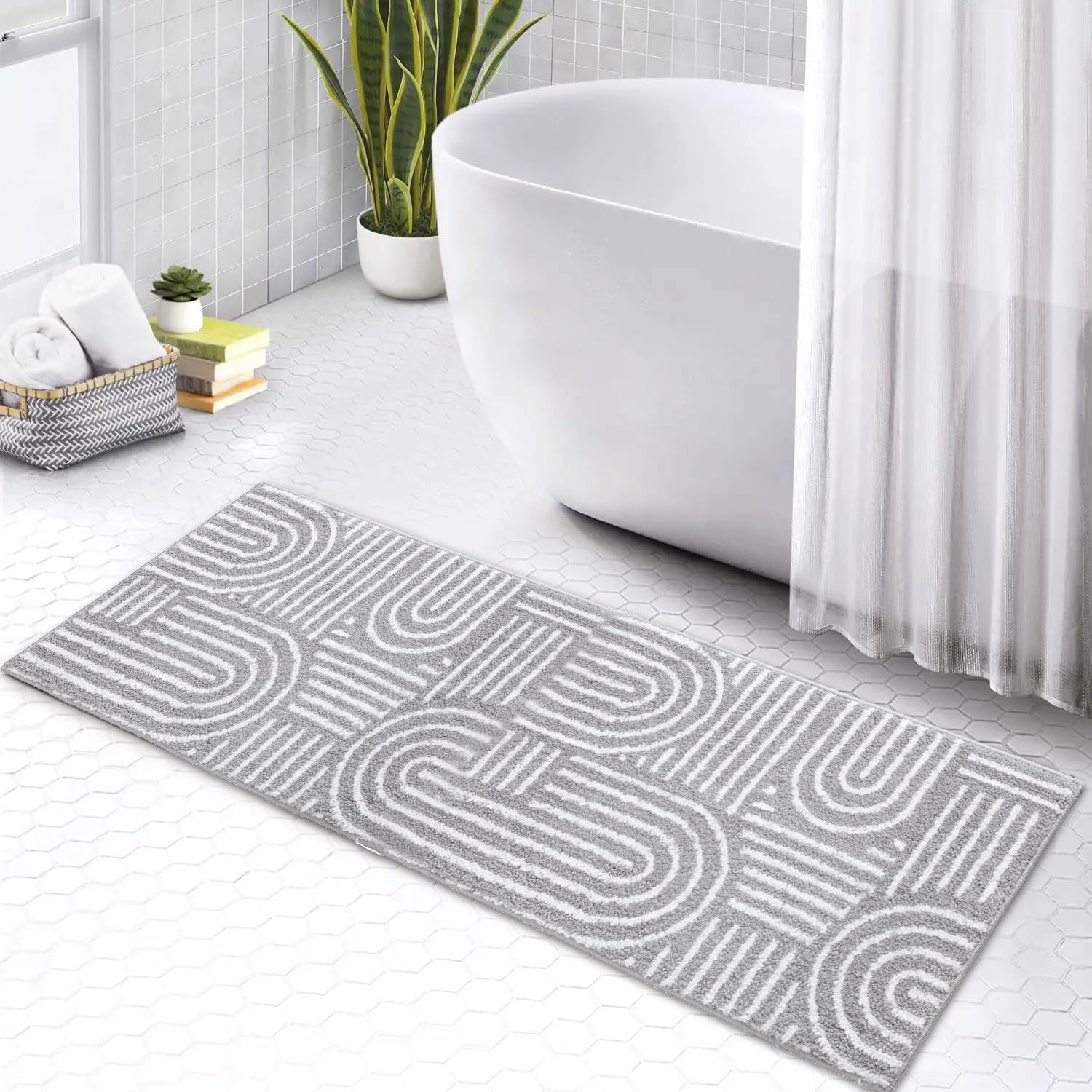 Urtlmaji Grey Bath Runner Rug 24x60 Non-Slip Microfiber