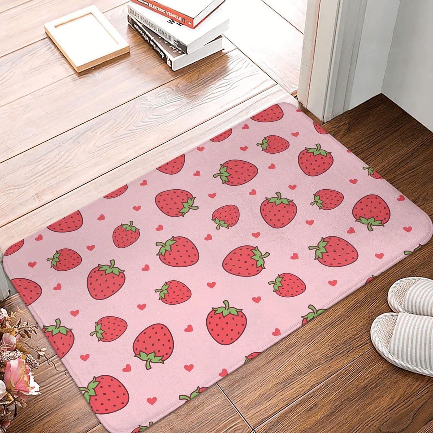 Cute Strawberry Bath Mat 16x24In Non-Slip Floor Rug