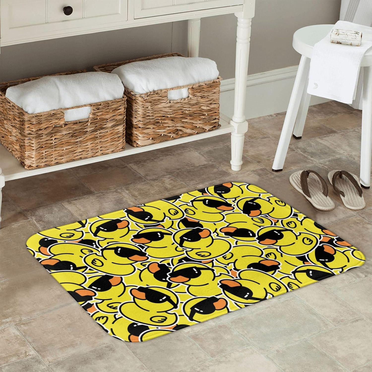 Cartoon Rubber Duck Bath Mat 24x16 Non-Slip Soft Microfiber