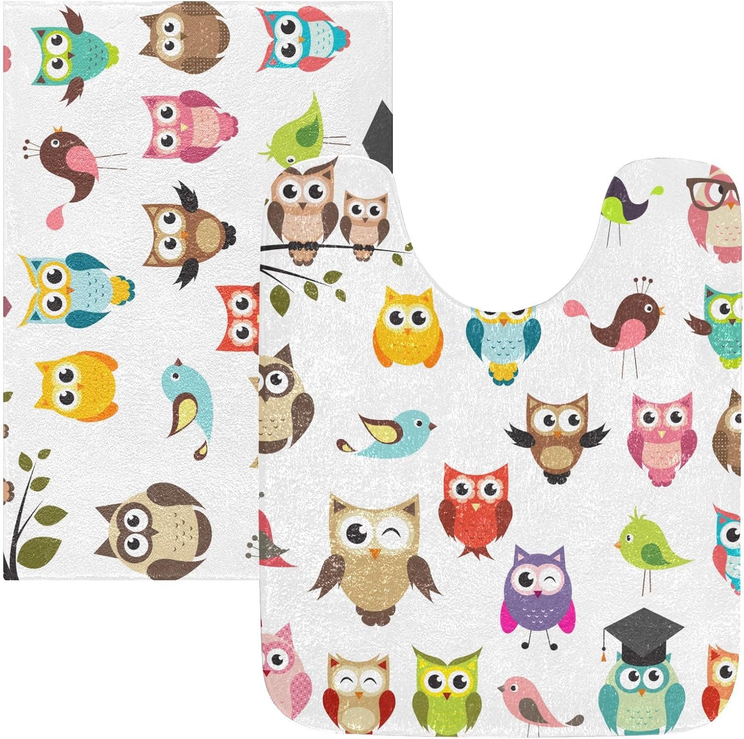 YETTASBIN Cute Owl Bath Mat - Non-Slip Quick Dry Shower Rug 16x24in