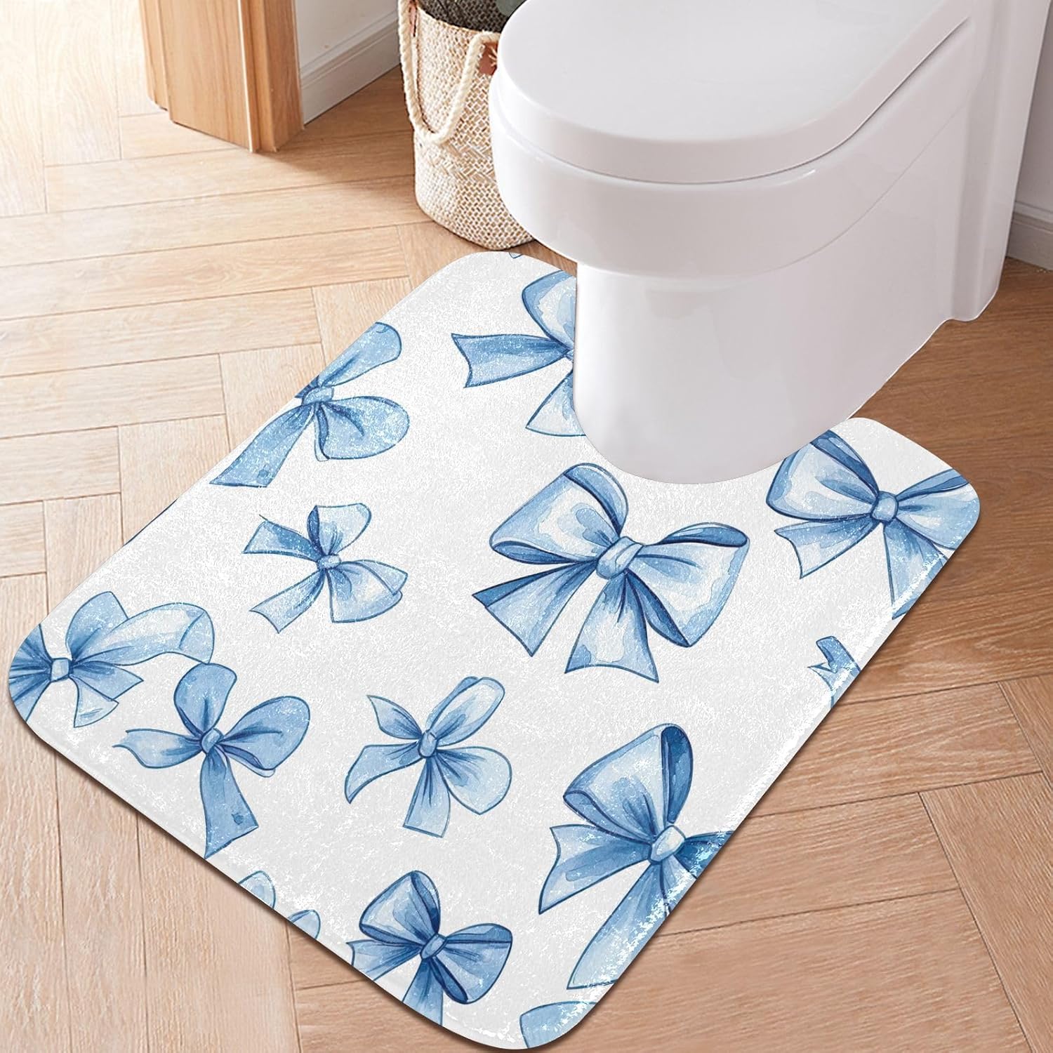YETTASBIN Blue Bow Rectangle Bath Mat Set 1