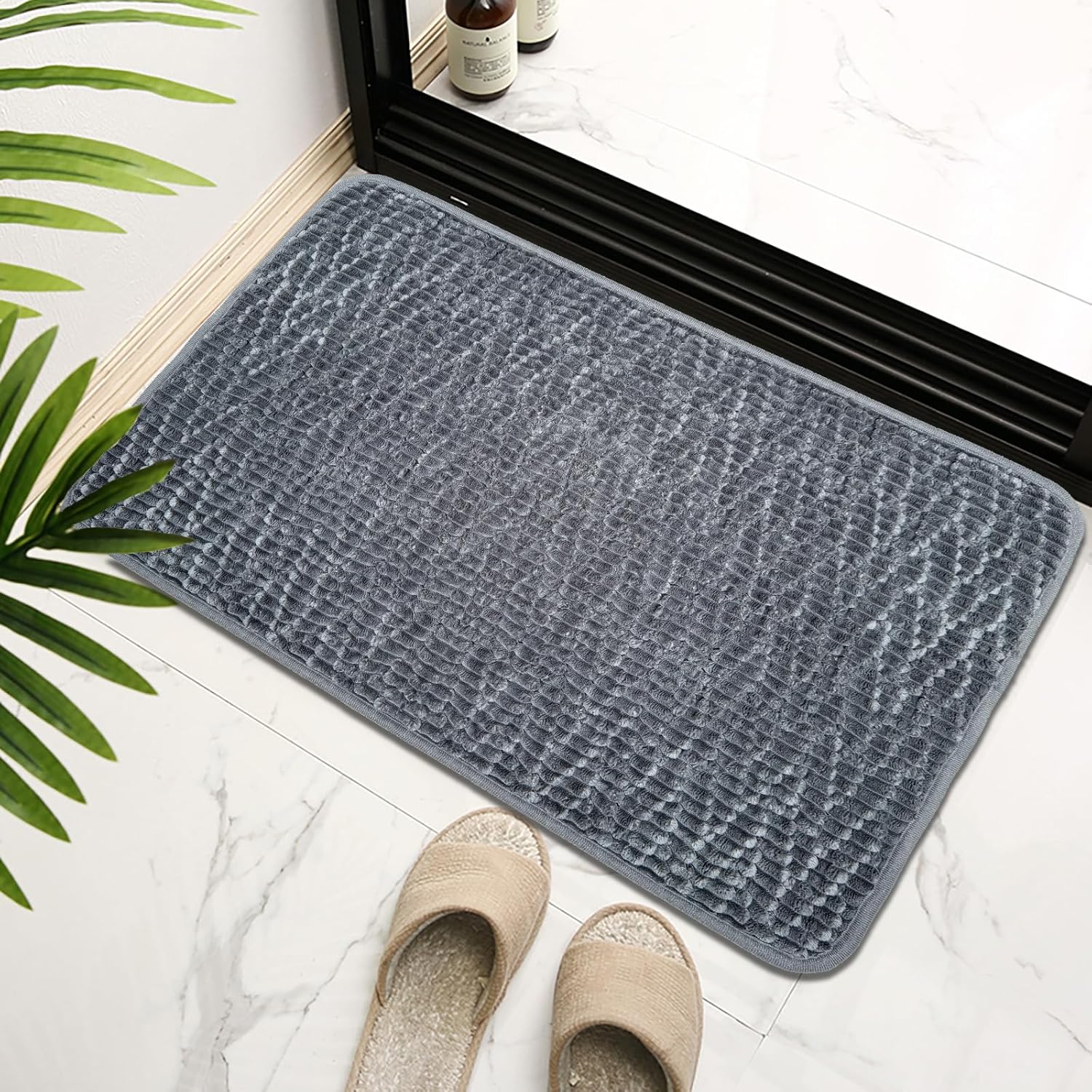 HAPACE Non-Slip Bath Mat 17x24 Grey Thick Microfiber