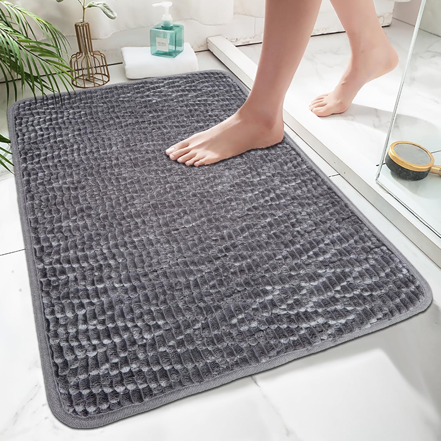 HAPACE Non-Slip Bath Mat 17x24 Grey Thick Microfiber