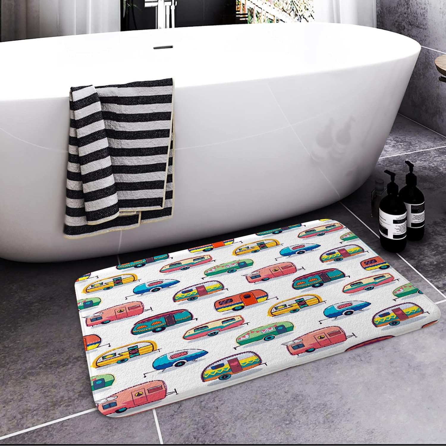 JAWO Happy Camper Bath Mat for RV and Home