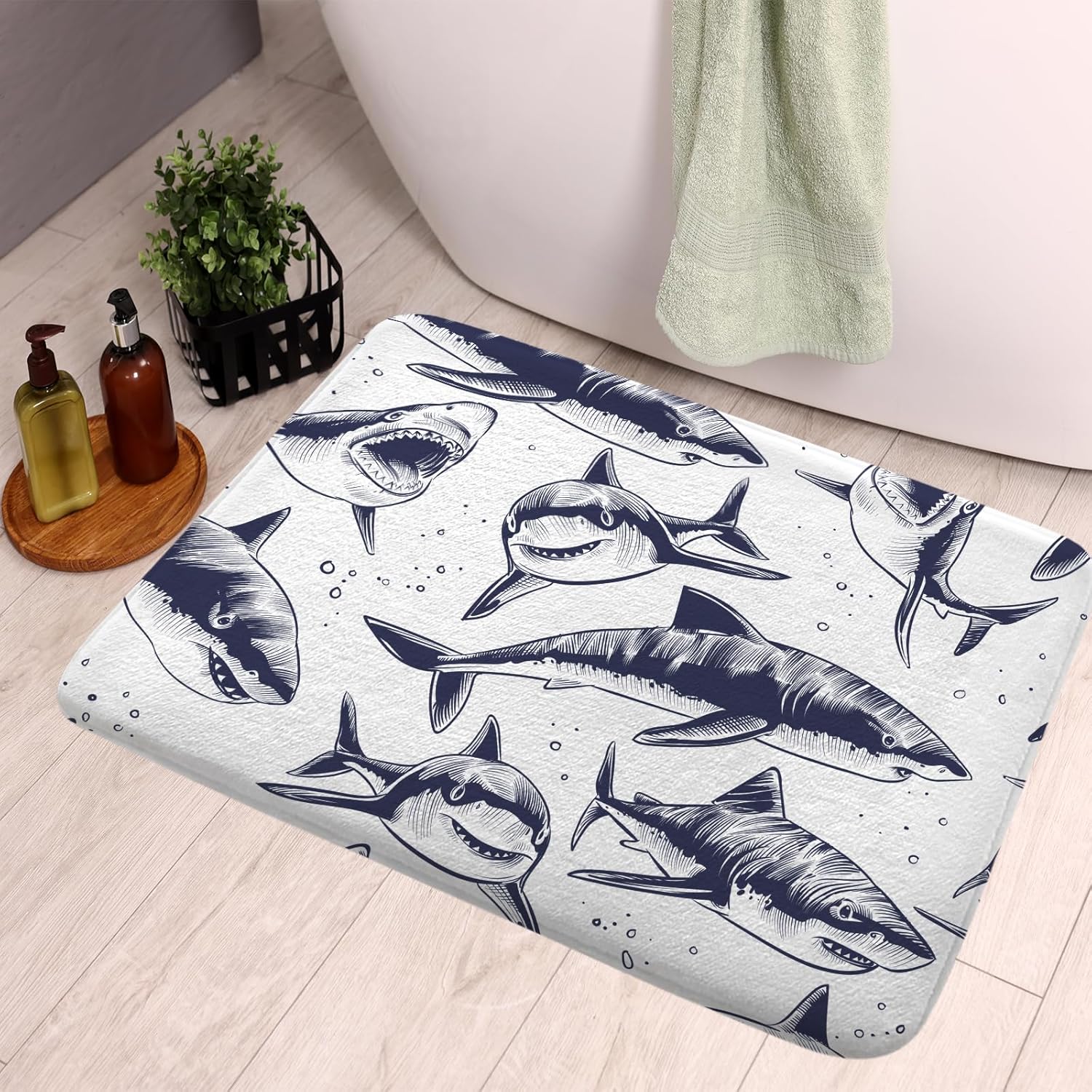 iTapnoom Shark Bath Rug Mat - Navy Blue 17x29 Inch