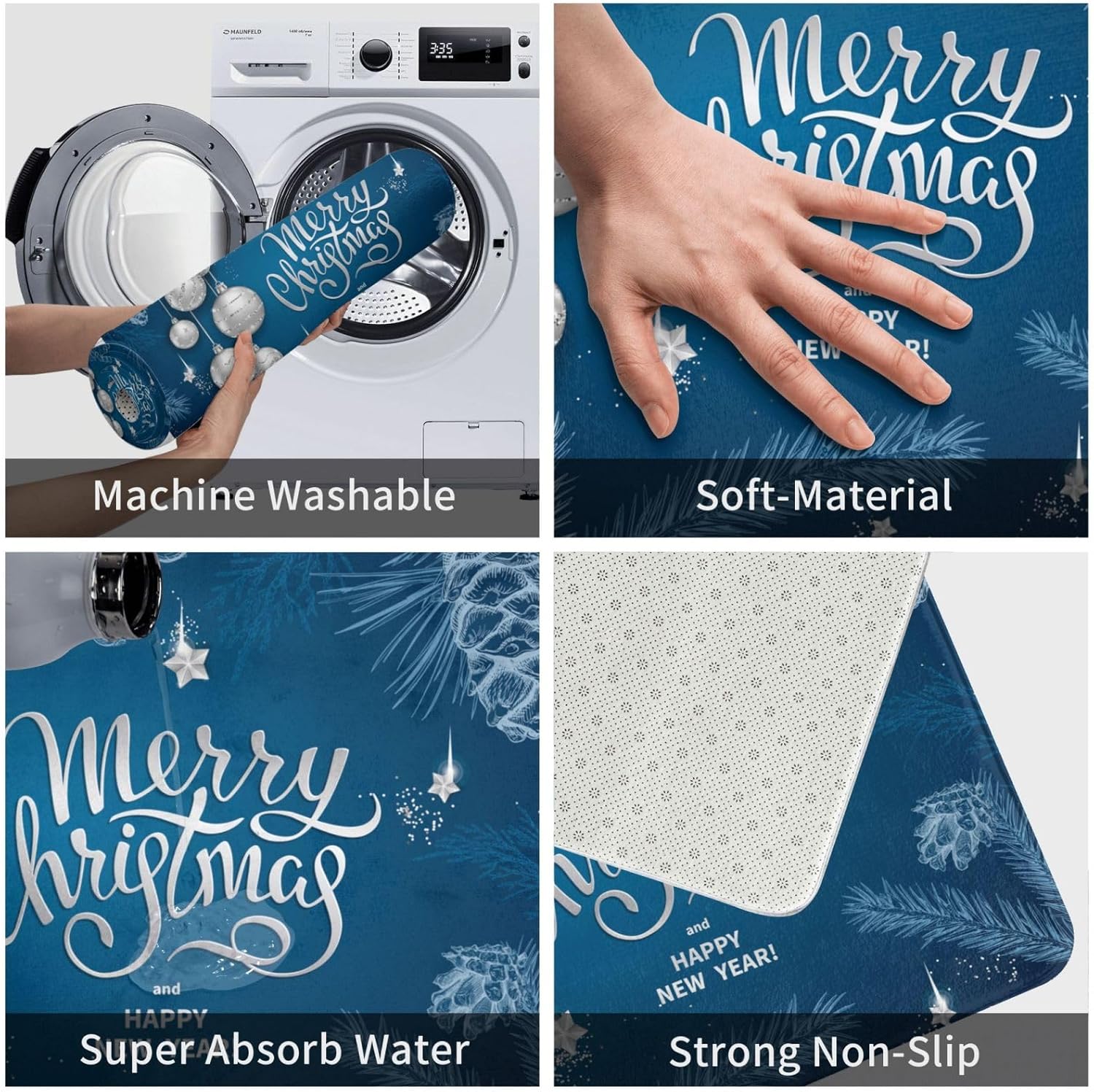 SUPLUCHOM Blue Christmas Ball Bath Rug Non-Slip 157 x 236 Inch